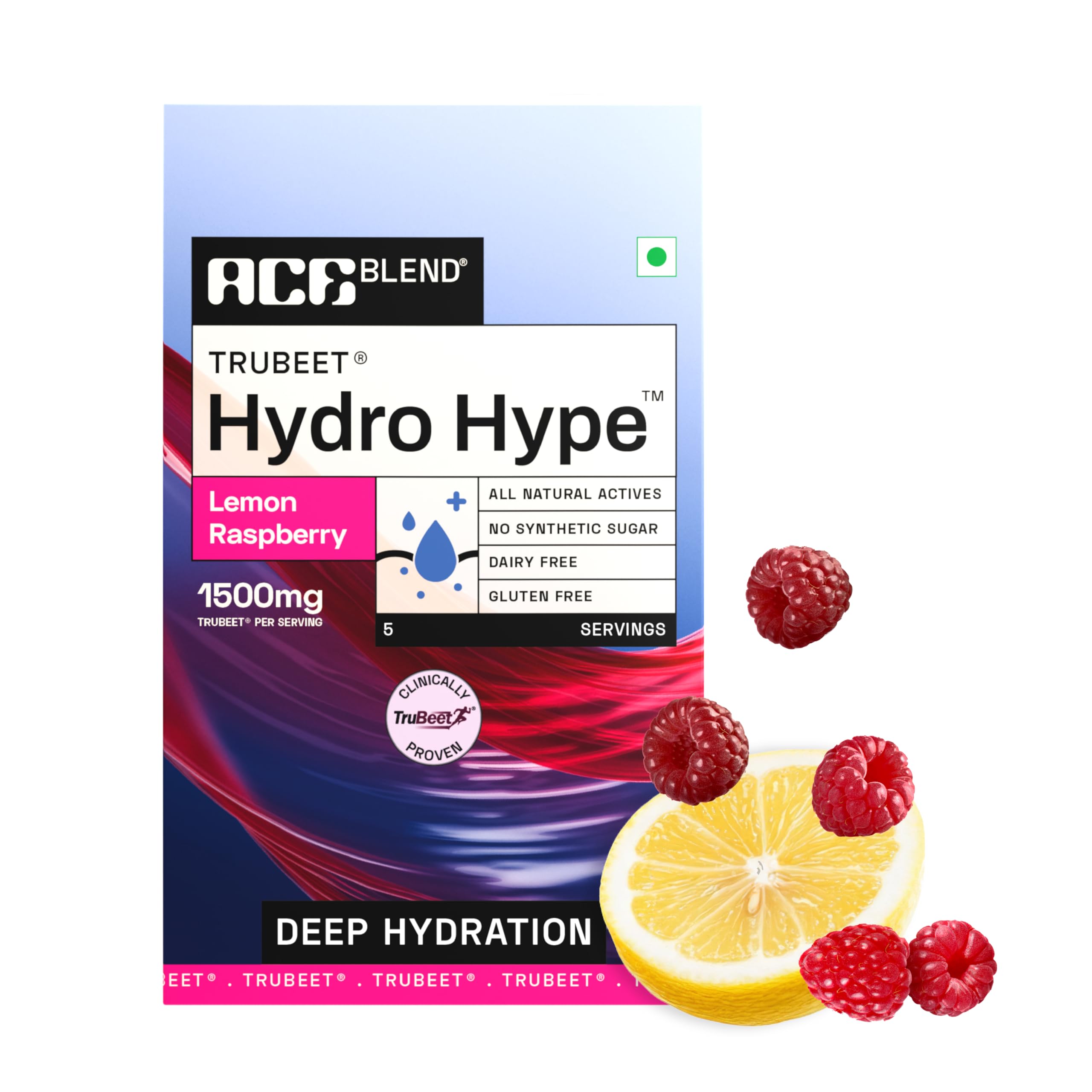 Ace Blend Hydro Hype (5 Sachets) | Boosts Energy & Blood Flow | Instant Hydration | Full-Spectrum Electrolytes | 100% Natural Beetroot Extract Multi Vitamins & Minerals | Lemon Raspberry