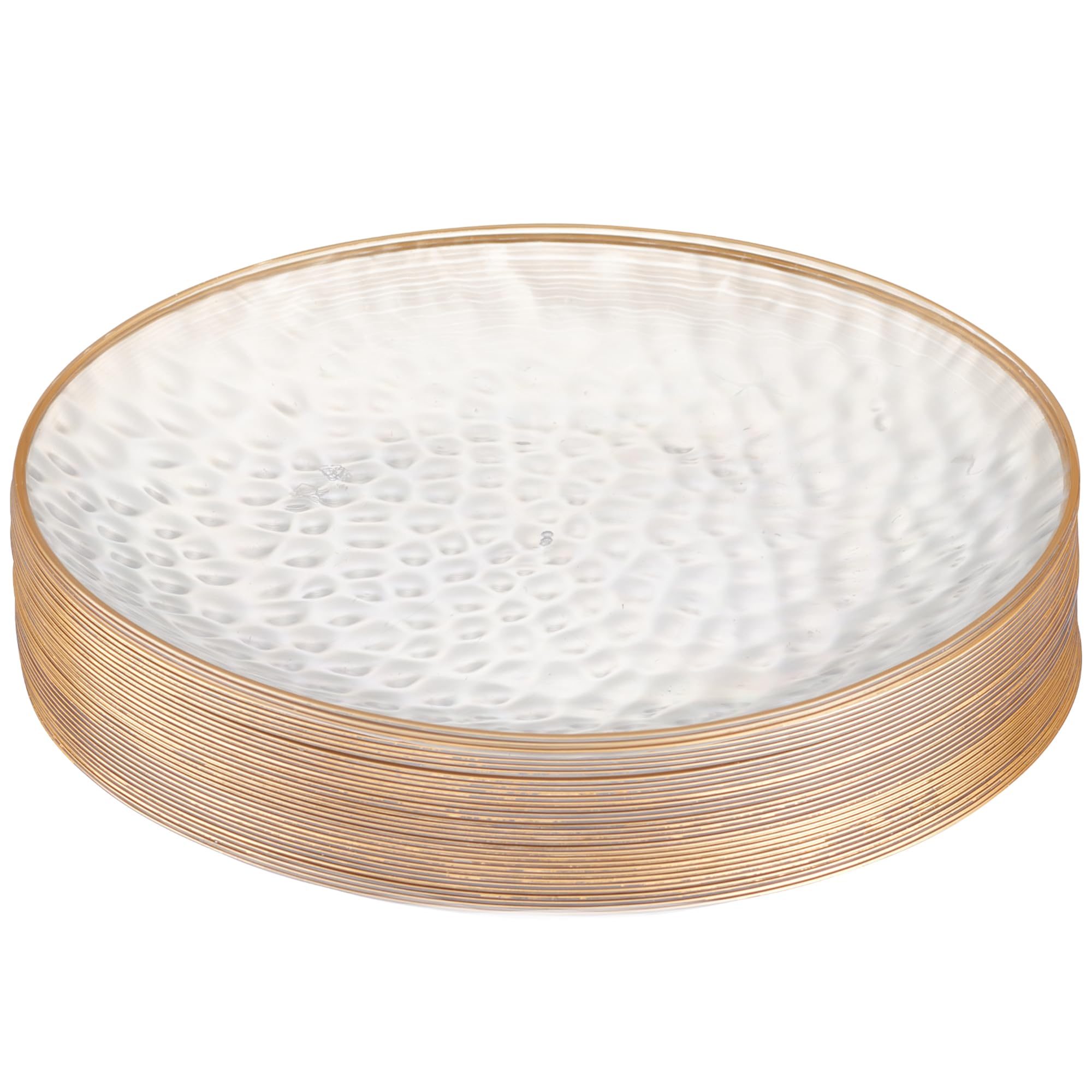 PLASTICPRO 30 Pack Hammered Plastic Plates Heavyweight Disposable Plastic Plates Elegant Clear Hammered Rim Platsic Party Dishes (Hamered Clear With Gold Rim, 7'' INCH PLATES) — view 15
