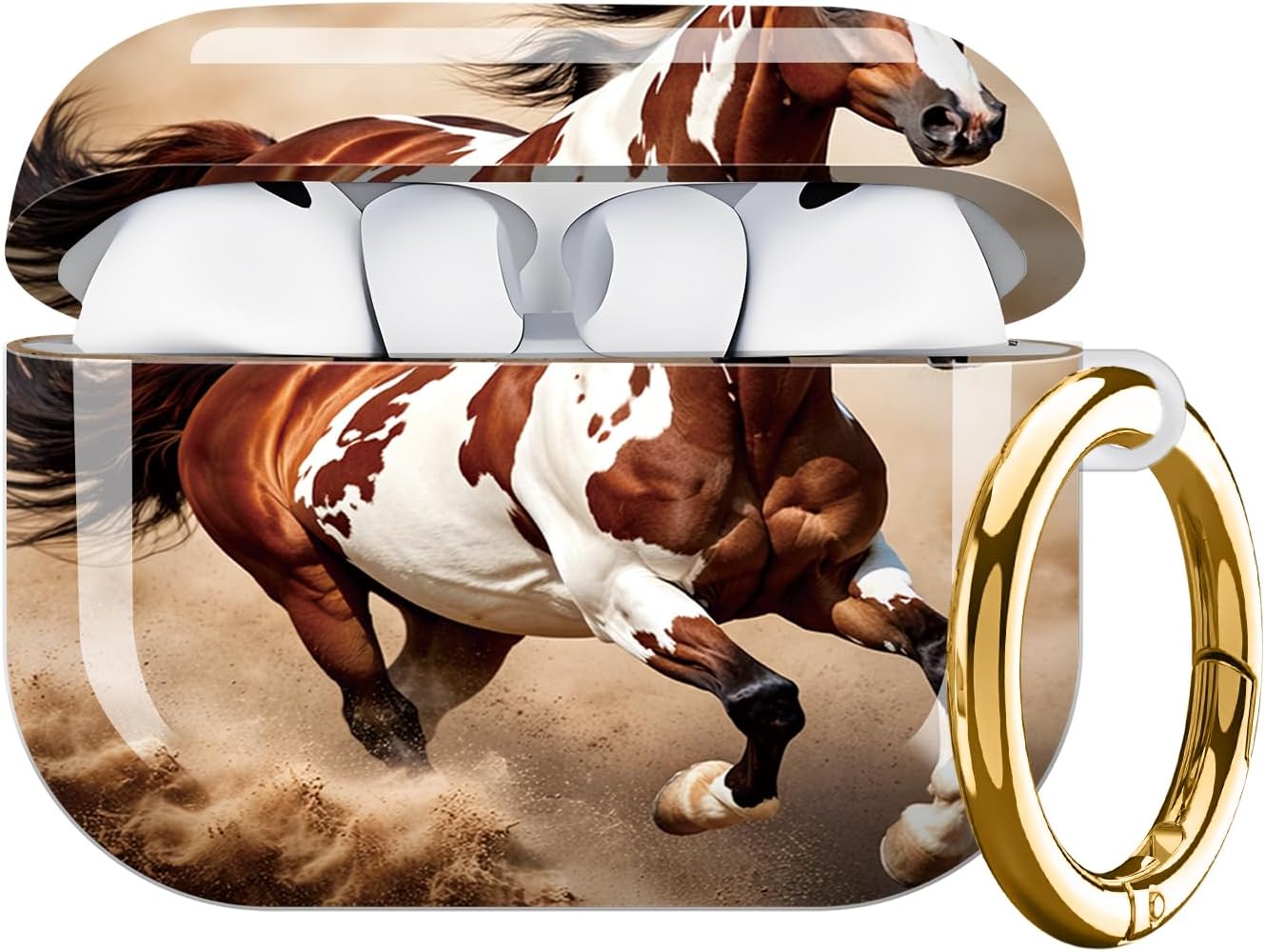 Compatible for AirPod Pro 3 Case,Shockproof Protection Cover with Keychain Wireless Charging,Personalized Hard Case for Women Girl 2025,Brown White Spotted Horse