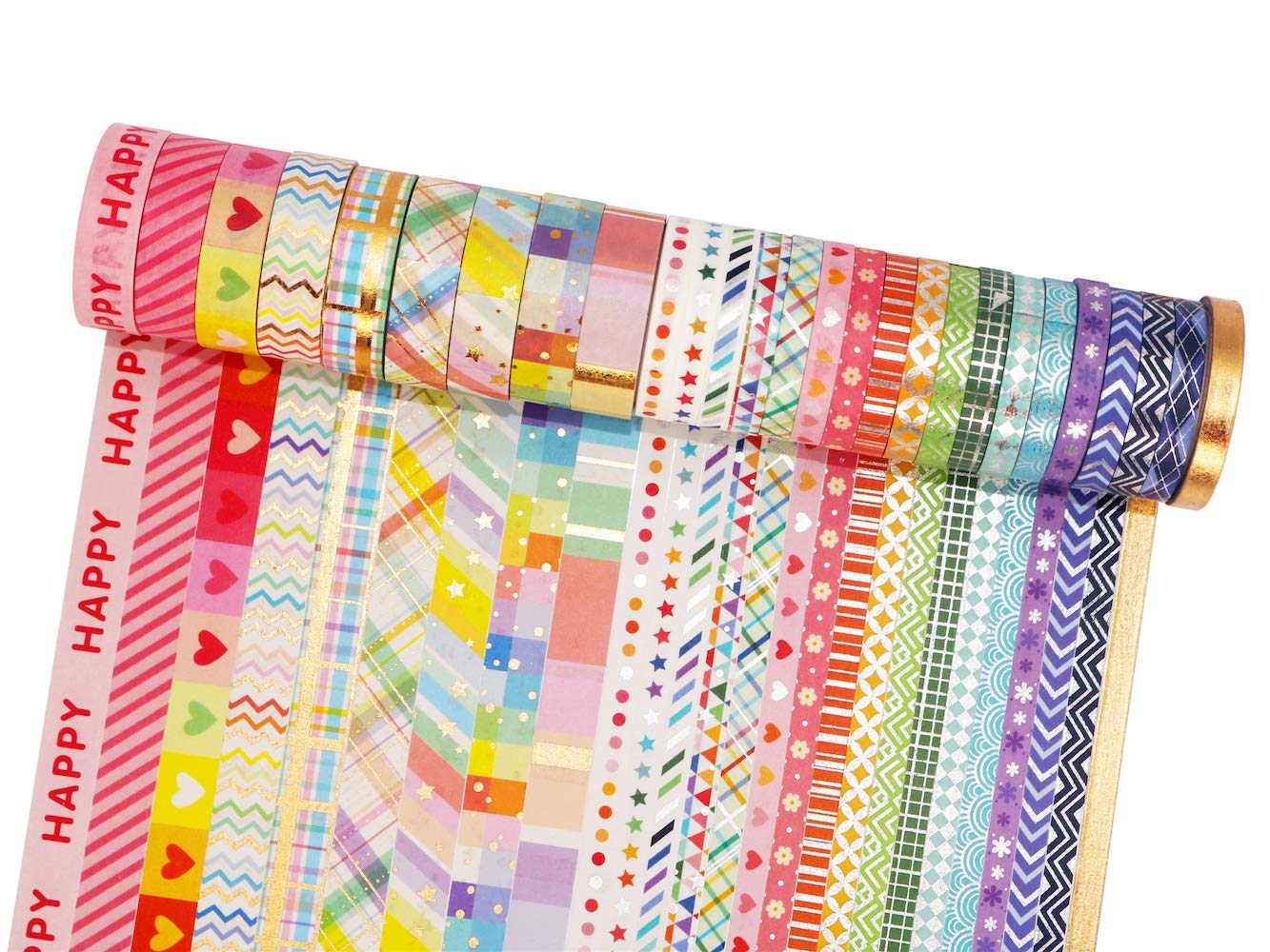 YUBBAEX Bright Mix Gold Washi Tape Set VSCO Foil Masking Tape Decorative for Arts, DIY Crafts, Journal Supplies, Planners, Scrapbook, Card/Gift Wrapping -5/10mm- (Rainbow 27 Rolls)