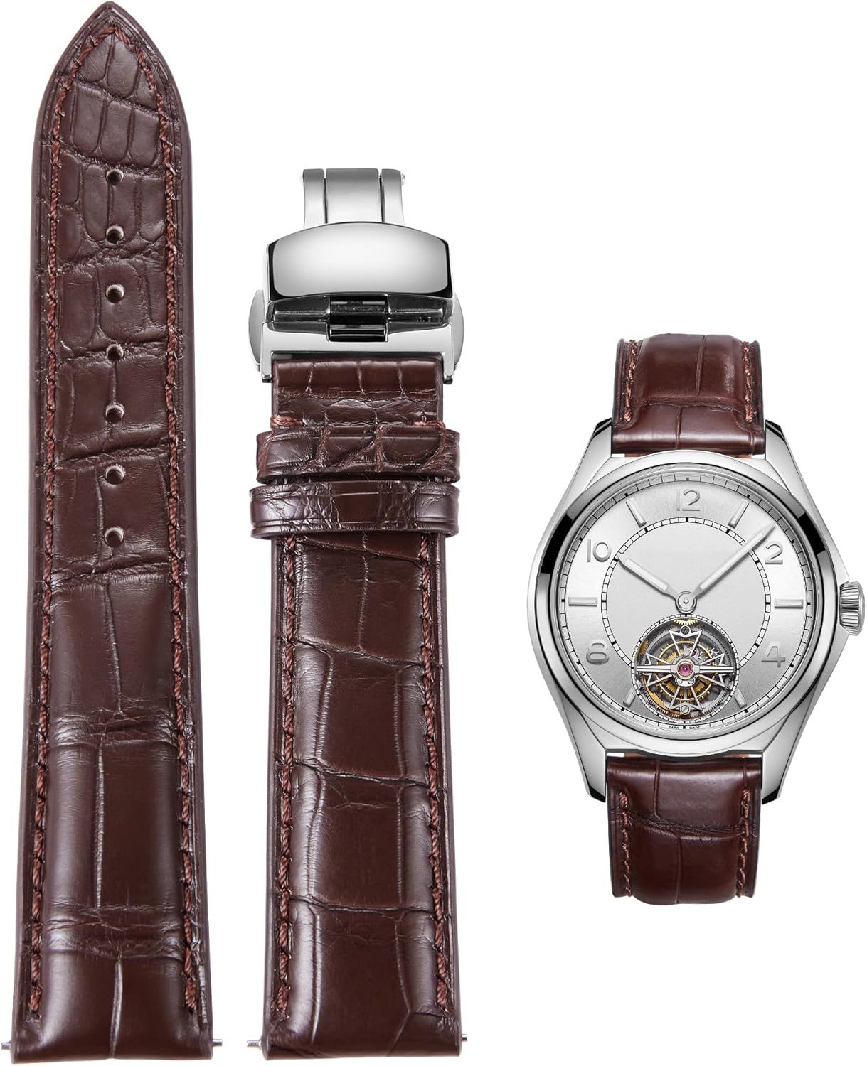 BINLUN Alligator Leather Watch Band for Men Crocodile Grain Leather Watch Straps Quick Release Replacment Genuine Classic Women Leather Watchband Black Brown Blue 18mm 19mm 20mm 21mm 22mm 24mm