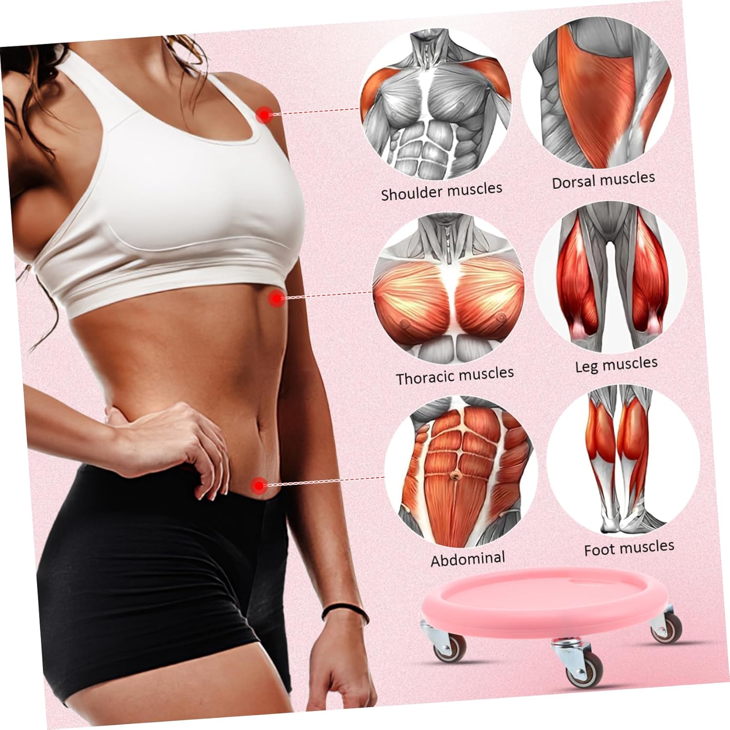 Ab Roller Wheel with Four Wheels and Mat Multi Directional Sliding Abdominal Exercise Equipment for Versatile Workouts for Men and Women Quiet and Stable Design