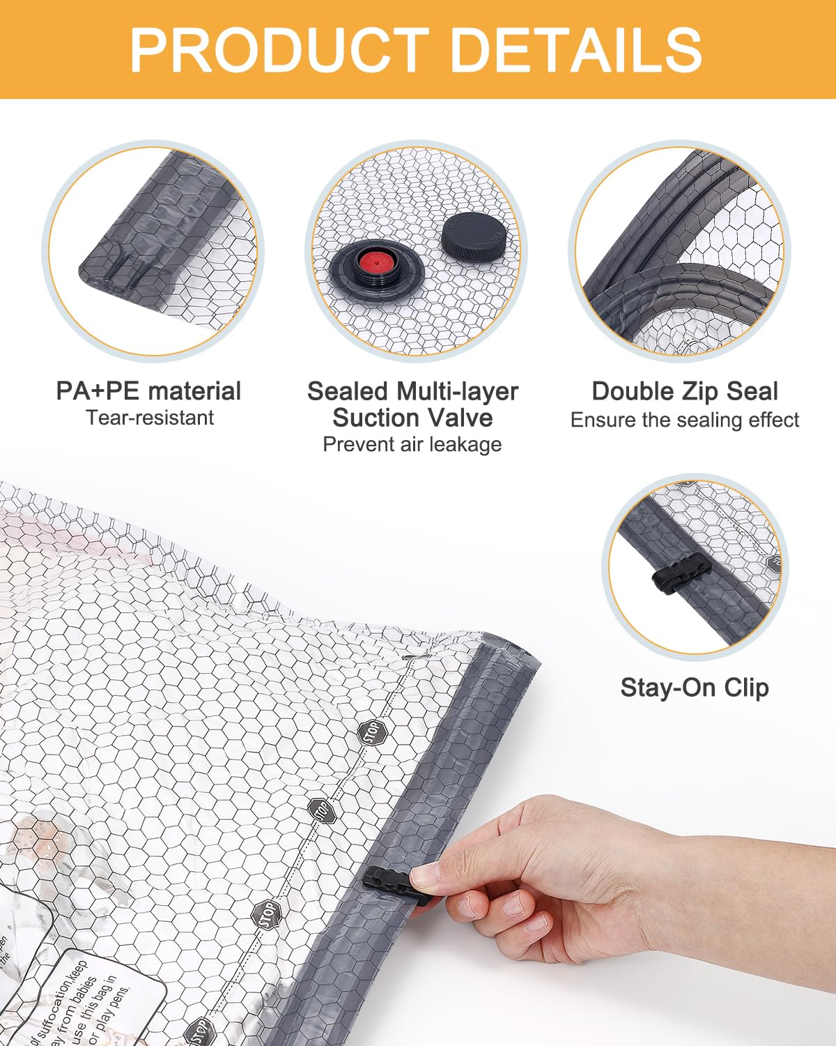 Vakuumbeutel für Kleidung Reisen, elektrische Reise-Vakuumbeutel mit Pumpe, wiederverwendbare platzsparende Beutel, Kompressions-Verpackungsbeutel für Kleidung, Bettwäsche, Kissen, Decken, 6