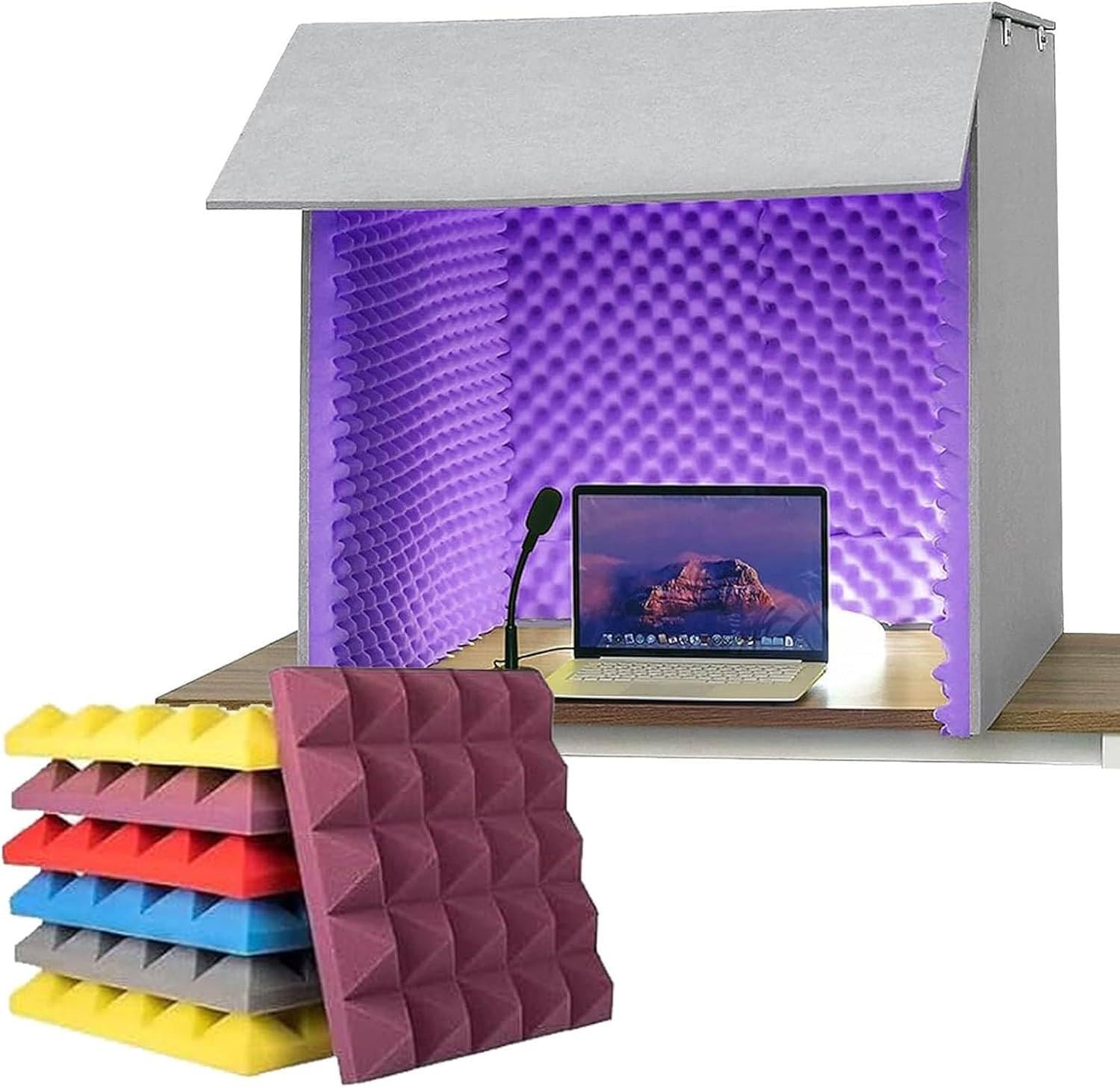 Tragbare Gesangskabine, schalldichte Kabine, Faltbarer Schallschutz, Reflexionsfilter mit verdicktem, dichtem Akustikschaumstoff für Heimbüro und Studio Purple-60 * 60