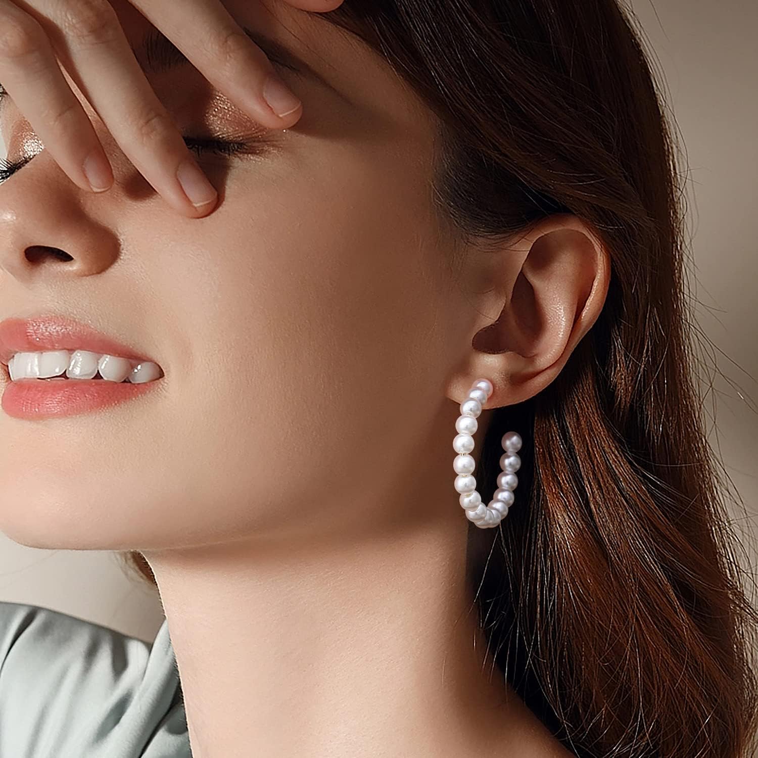 Gacimy Pearl Hoop Earrings for Women with 925 Sterling Silver Post - Image 2