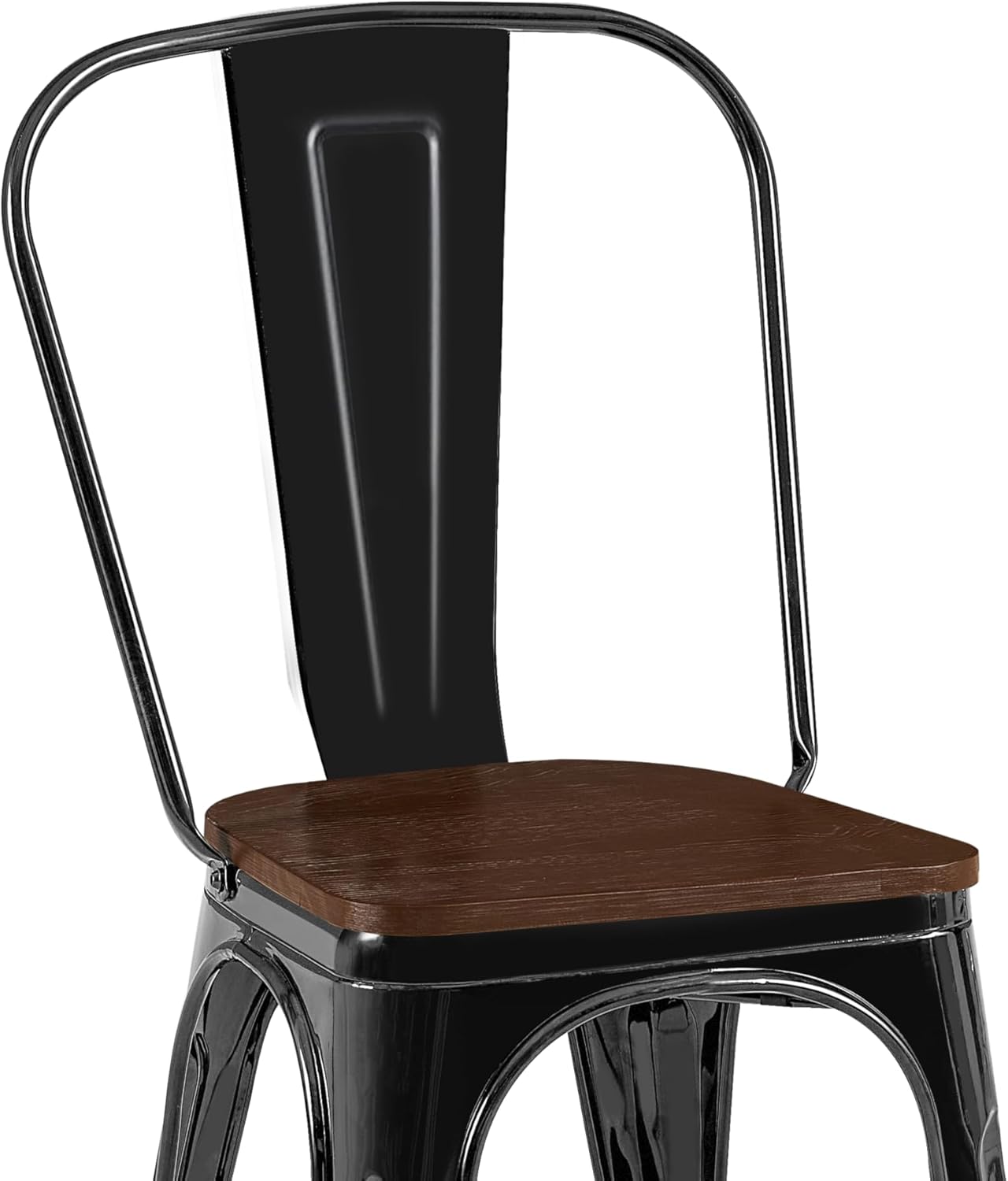 AC Pacific Stackable Metal Dining Chairs Set of 2 for Indoor and Outdoor Use, Durable Stacking Seat, Farmhouse Kitchen, Bar, Patio, Bistro, Cafe, Industrial Style, 2pcs, High Gloss Black/Wooden Base