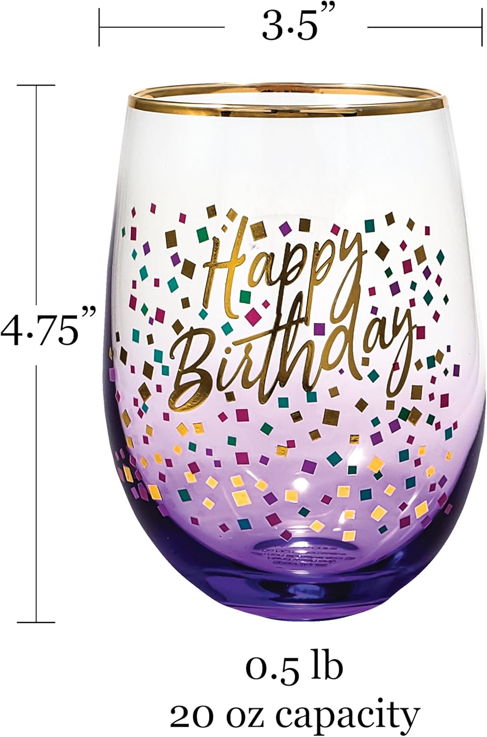 Spoontiques Stemless Wine Glass, 20oz - Lidless Drink Tumbler for Cold Beverages - Happy Birthday - Image 2