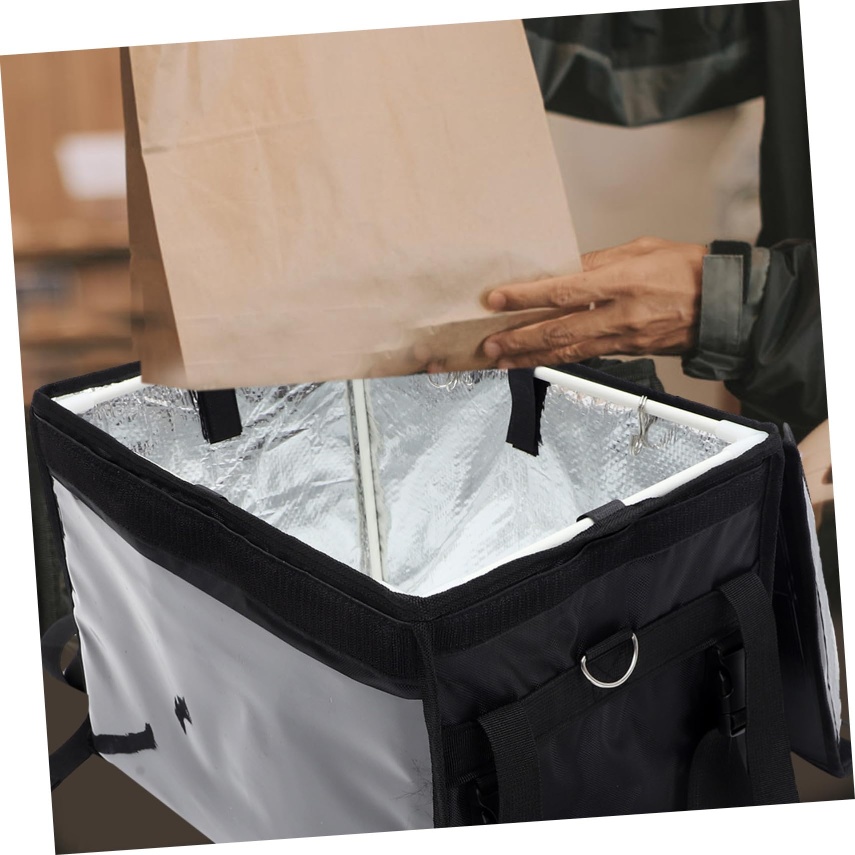 Caja de Conservación del Calor de 32l, Contenedor de Alimentos Aislado de Nailon Negro, Portátil y Ligero para Reparto y Compras