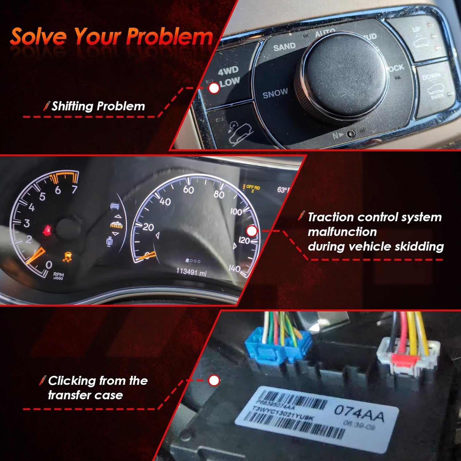 68395074AA 05150732AE Transfer Case Control Module Fits 2014 2015 Jeep Grand Cherokee/Dodge Durango - 2 Speed Shift Assembly Replaces 5150732AC 5150732AD 5150732AE