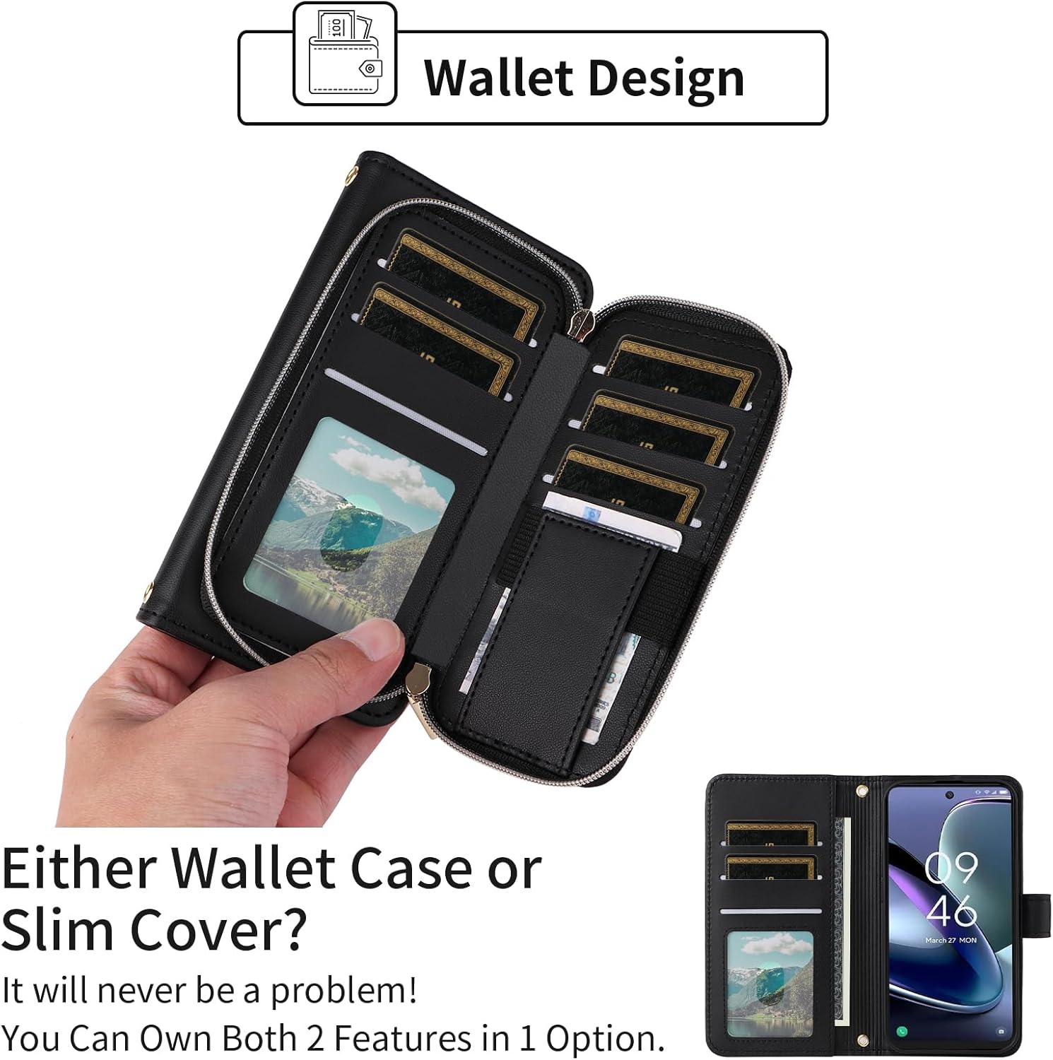 Argyle Wallet Case for TCL 50 XL 5G with Wrist Strap Shoulder Strap, 9+ Card Slots Zipper Purse Luxury PU Leather Stand Checkered Cell Phone Cover for TCL50XL 50XL T702W Women Girls Black