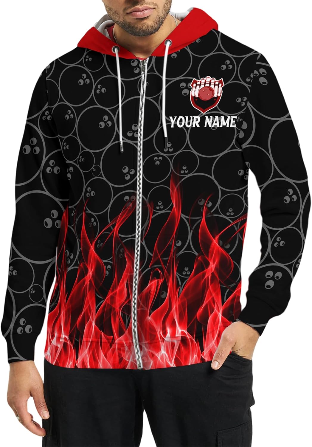 Design Your Own Bowling Hoodie Jacket 3D Zip Up Jacket with Bowling Ball Pattern Graphic On it For Bowler