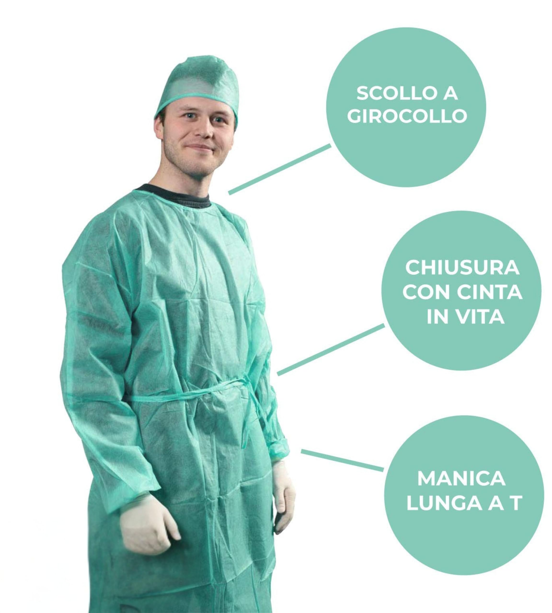 Camice Monouso Verde TNT 25 gr DM CLASSE I Lavoro Usa e Getta 10 Pezzi