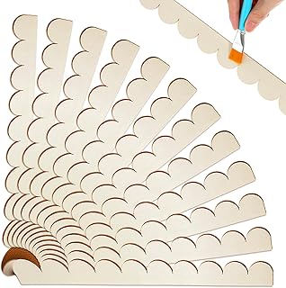 Grevosea 12 Pack Unfinished Scalloped Wood Trim Scalloped Edge Decorative Wood Trim Molding for Home Wall Door Frames Cabinet Shelf Decoration (15.7x1.6 Inch)