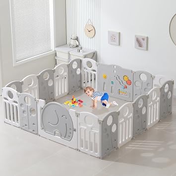 LulliSpace Baby Playpen,for Kids and Toddlers,Kids Activity Centre Safety Play Yard,Safety Gates for Indoor&Outdoor,Sturdy Baby Fence Area,Portable, Educational, and Safe Play Yard 18 Panels, White