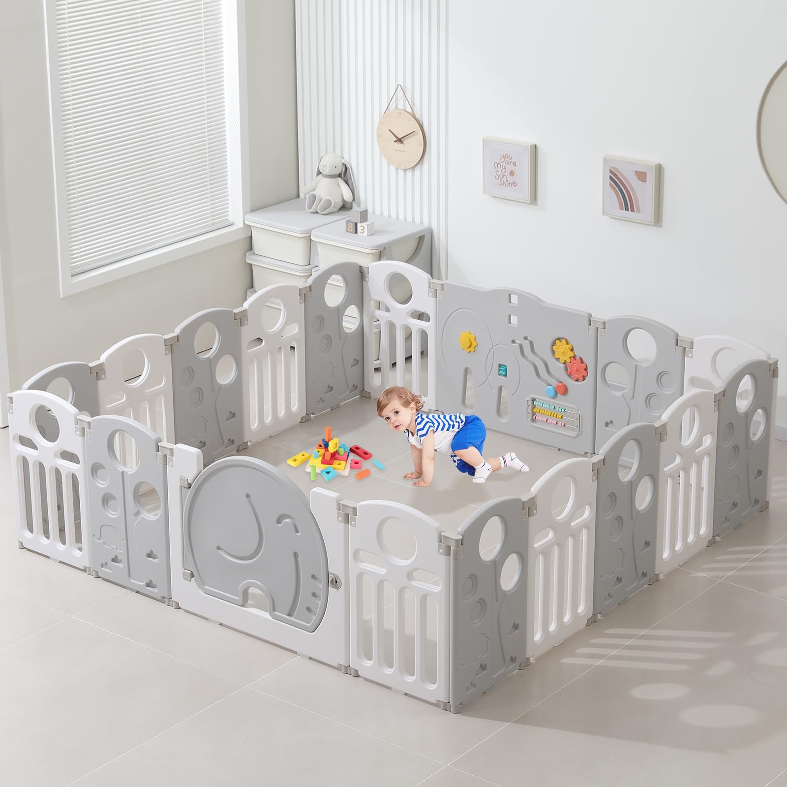 Baby Playpen,for Kids and Toddlers,Kids Activity Centre Safety Play Yard,Safety Gates for Indoor&Outdoor,Sturdy Baby Fence Area,Portable, Educational, and Safe Play Yard 18 Panels, White