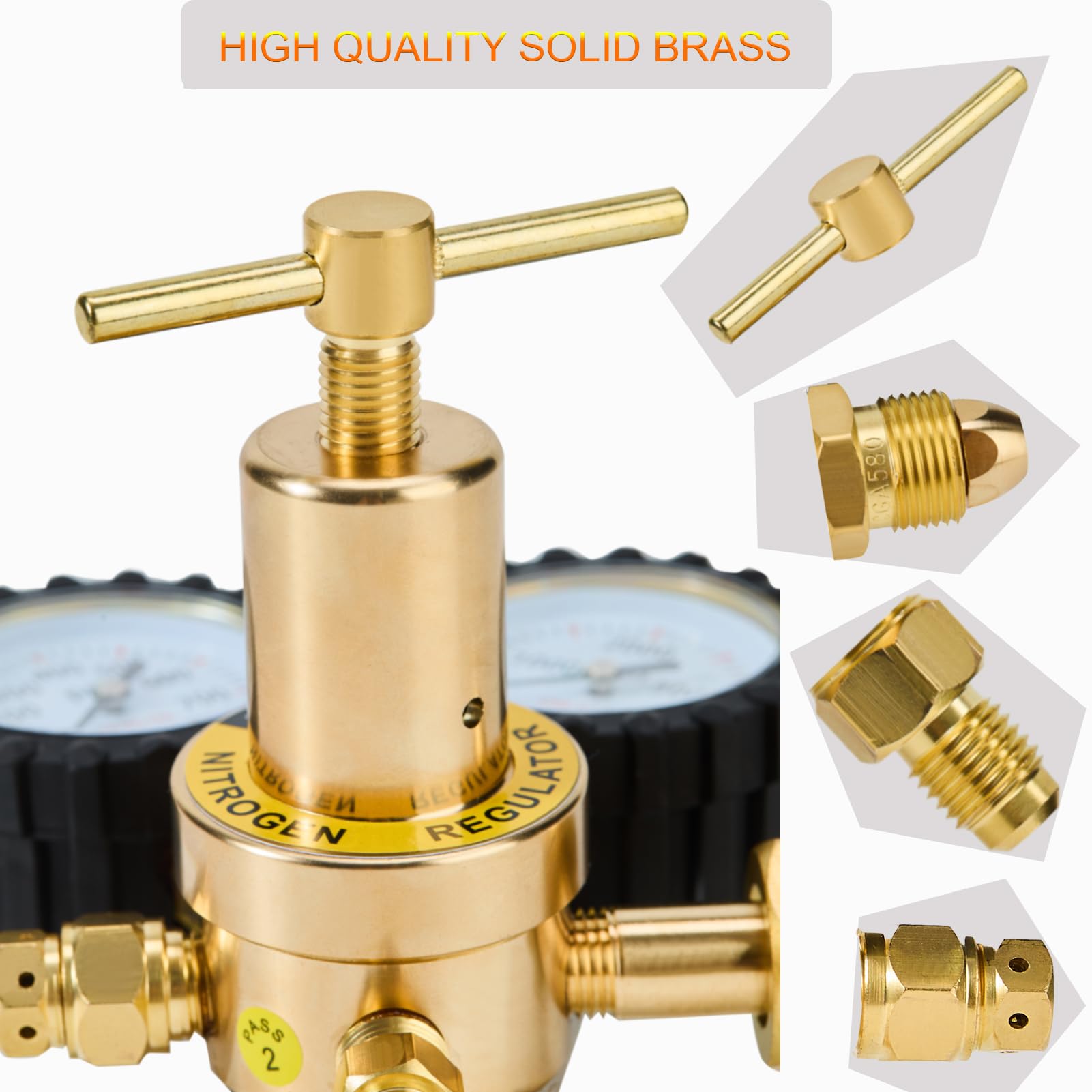 YSmikiya Nitrogen Regulator – CGA580 Inlet, 0-800/4000 PSI Output, 1/4” Male Flare Outlet, Full Brass Body