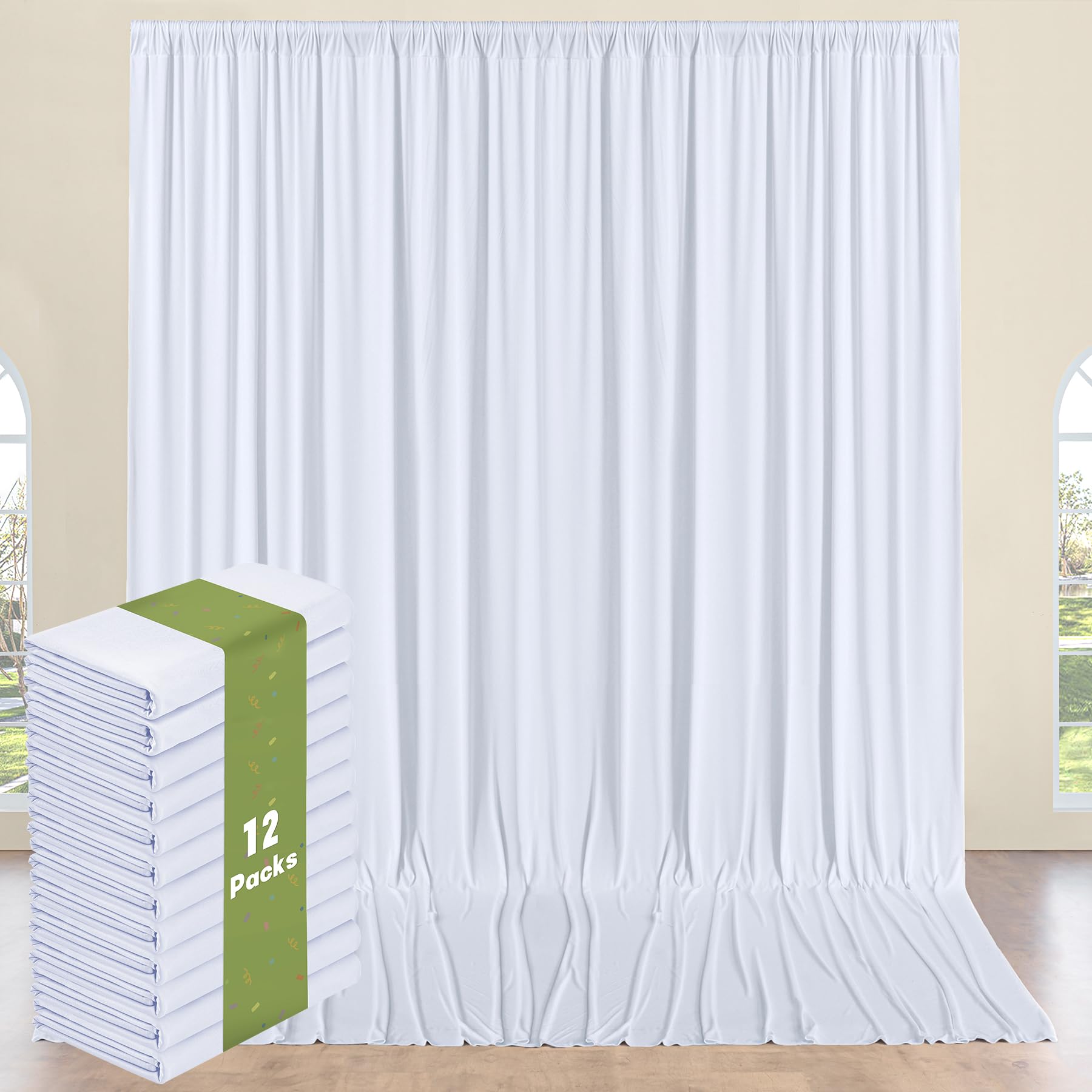 12 Panels 5x14ft White Backdrop Curtains for Parties, Wrinkle Free Polyester White Photo Backdrop Drapes 14 ft Long Back Drop Cloth for Wedding Birthday Photography Background Party