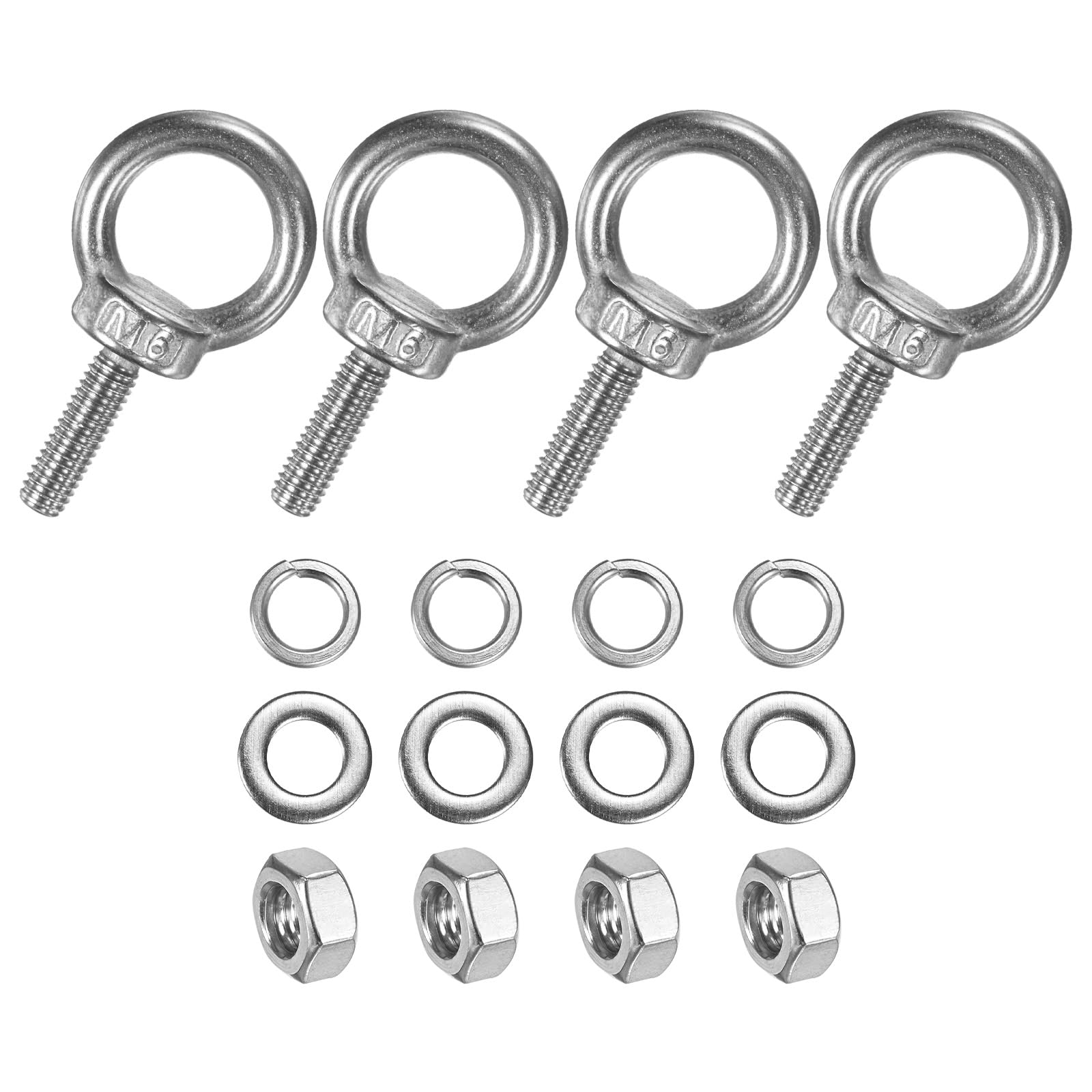M METERXITY 4-Sets Stainless Eyebolt M6x20mm Shoulder Lifting Eye Bolt with Nuts Washers Male Screw Thread Ring Shoulder Eye Bolts Length 0.79 Inch for Suspending/Fastening