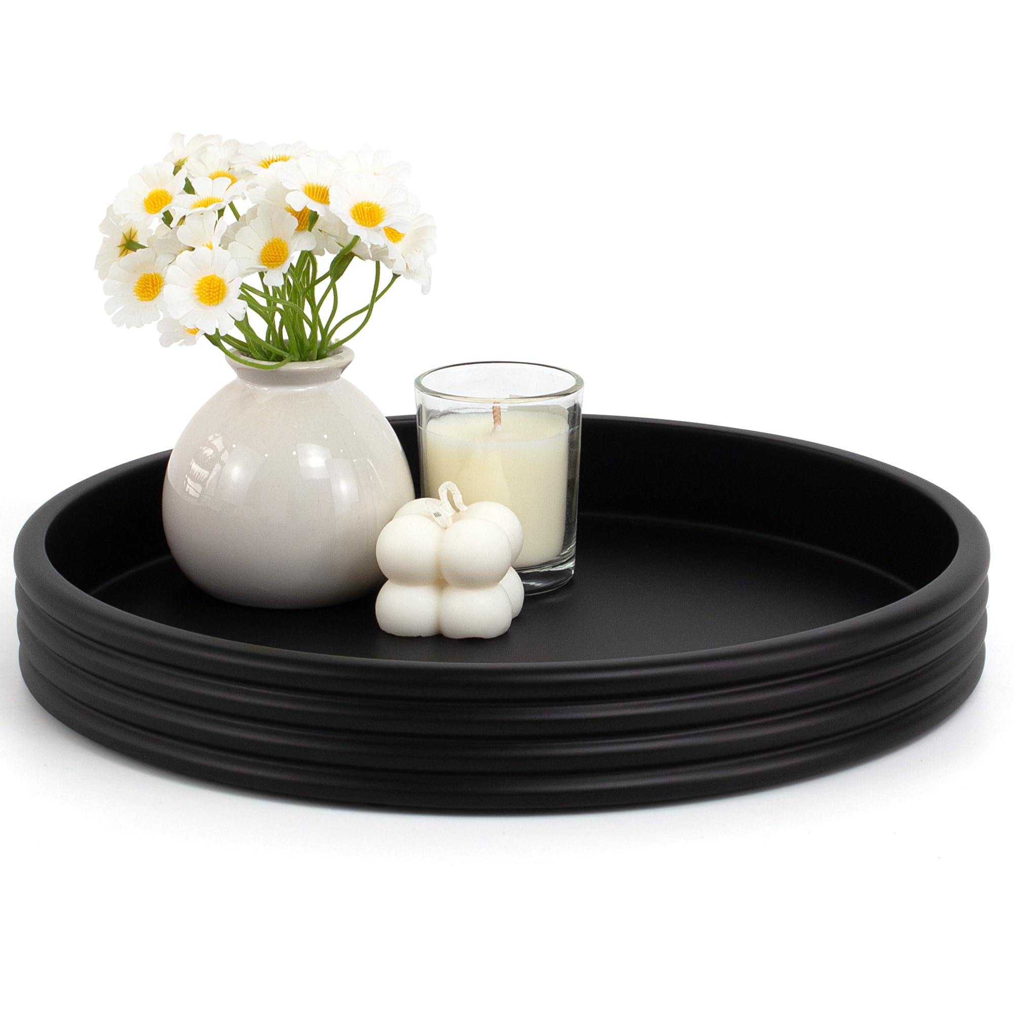 Plateau rond décoratif en résine 4 étages noir pour service chic