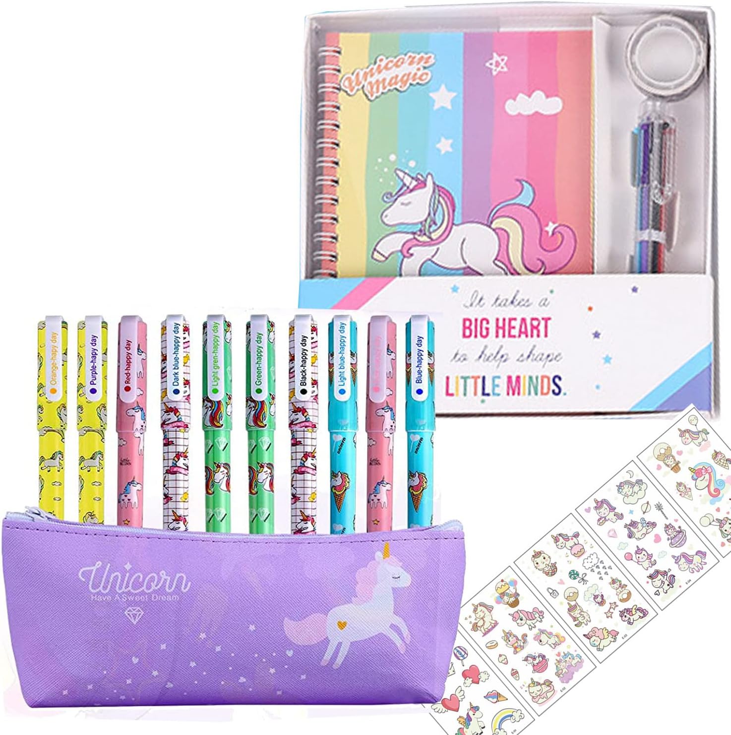 Lhasam Unicorn Stationery Pencil Case Pens for Girls Present School Birthday Gift Set Cute Unicorn Case 10 Packs Colorful Unicorn Flamingo Ballpoint Pens for Kids Girls Age 3 4 5 6 7 8 9 10 Purple