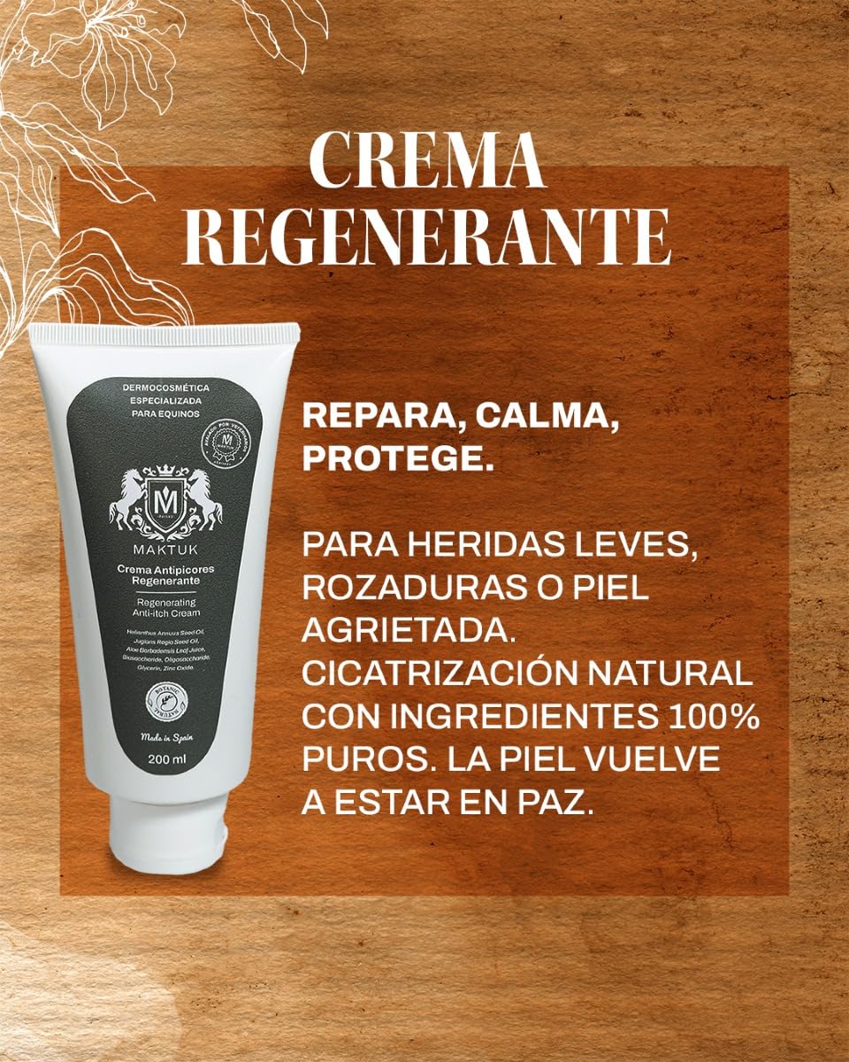 Crema Regenerante Antipicor para Caballos, Perros y Gatos MAKTUK Botanic Horses I 200 ml I. Ayuda a recuperar la Piel de tu Mascota y favorece el Crecimiento del Pelo