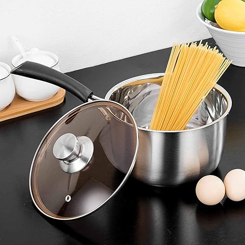 Miniatura 10 de TeamFar Cacerola de 1 cuarto y 2 cuartos con tapa, olla pequeña de acero inoxidable, sartén para salsa de leche con mango largo para cocina en casa,
