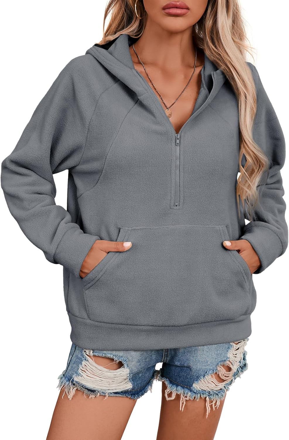 SHEWIN Womens Hoodies Casual Quarter Zip Pullover Hoodie Fleece Oversized Sweatshirt Fall Outfits for Women 2025