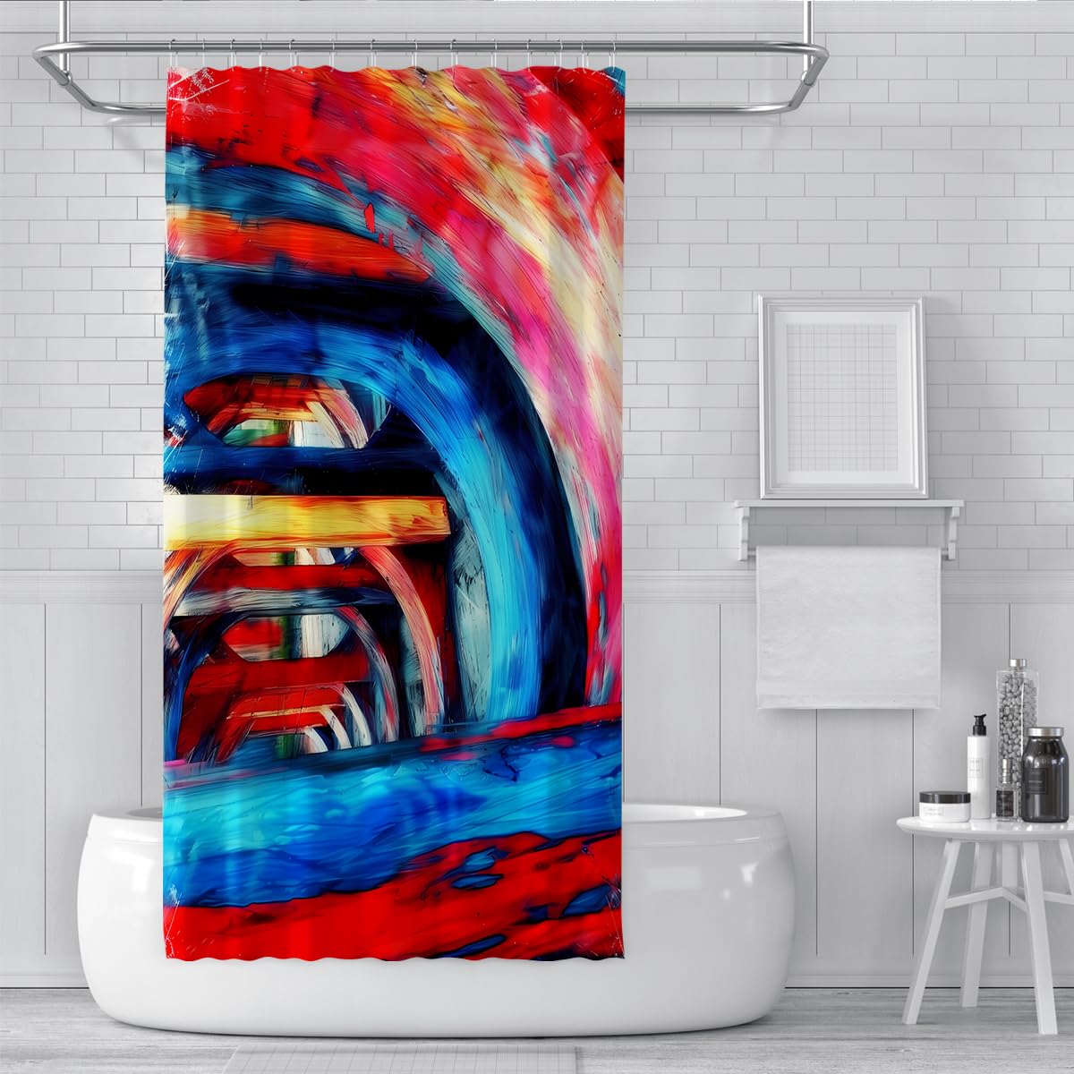 Rideau de Douche Salle de Bain Peinture à Huile Abstraite 180 x 180 cm