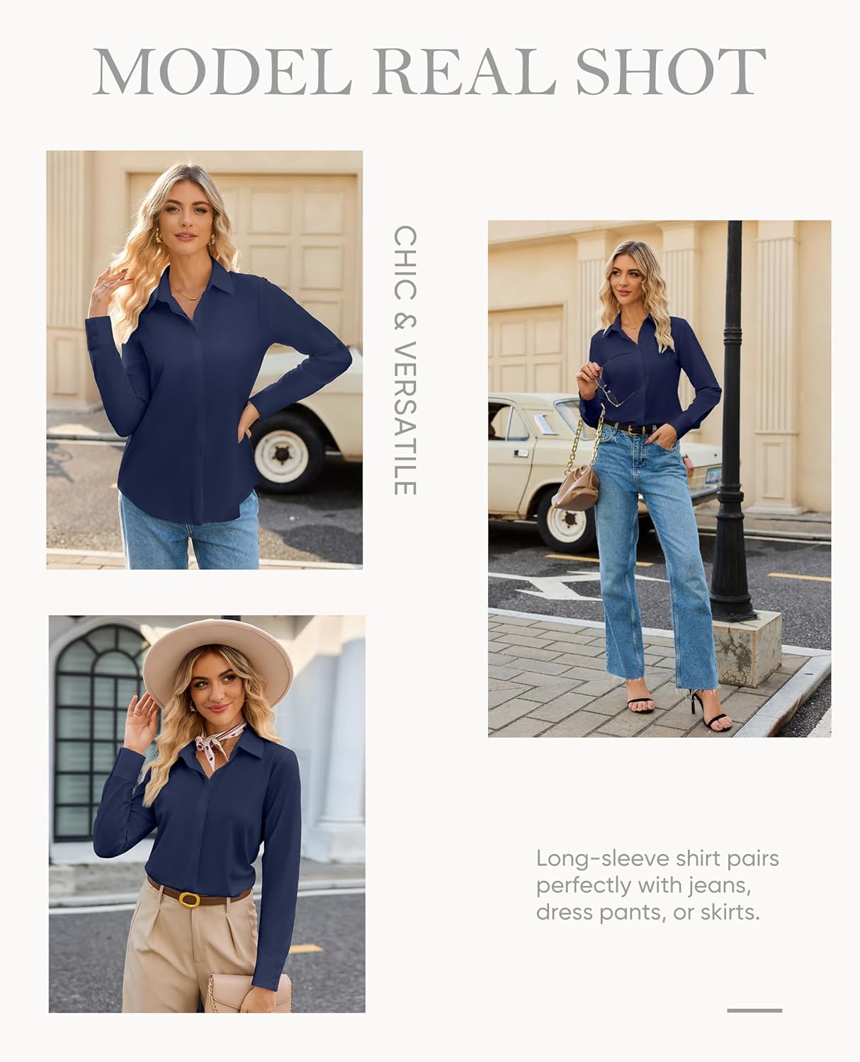 siliteelon Womens Button Down Shirt Long Sleeve Stretch Dress Shirt Collared Work Shirt Wrinkle Free Office Blouse Top - Image 6