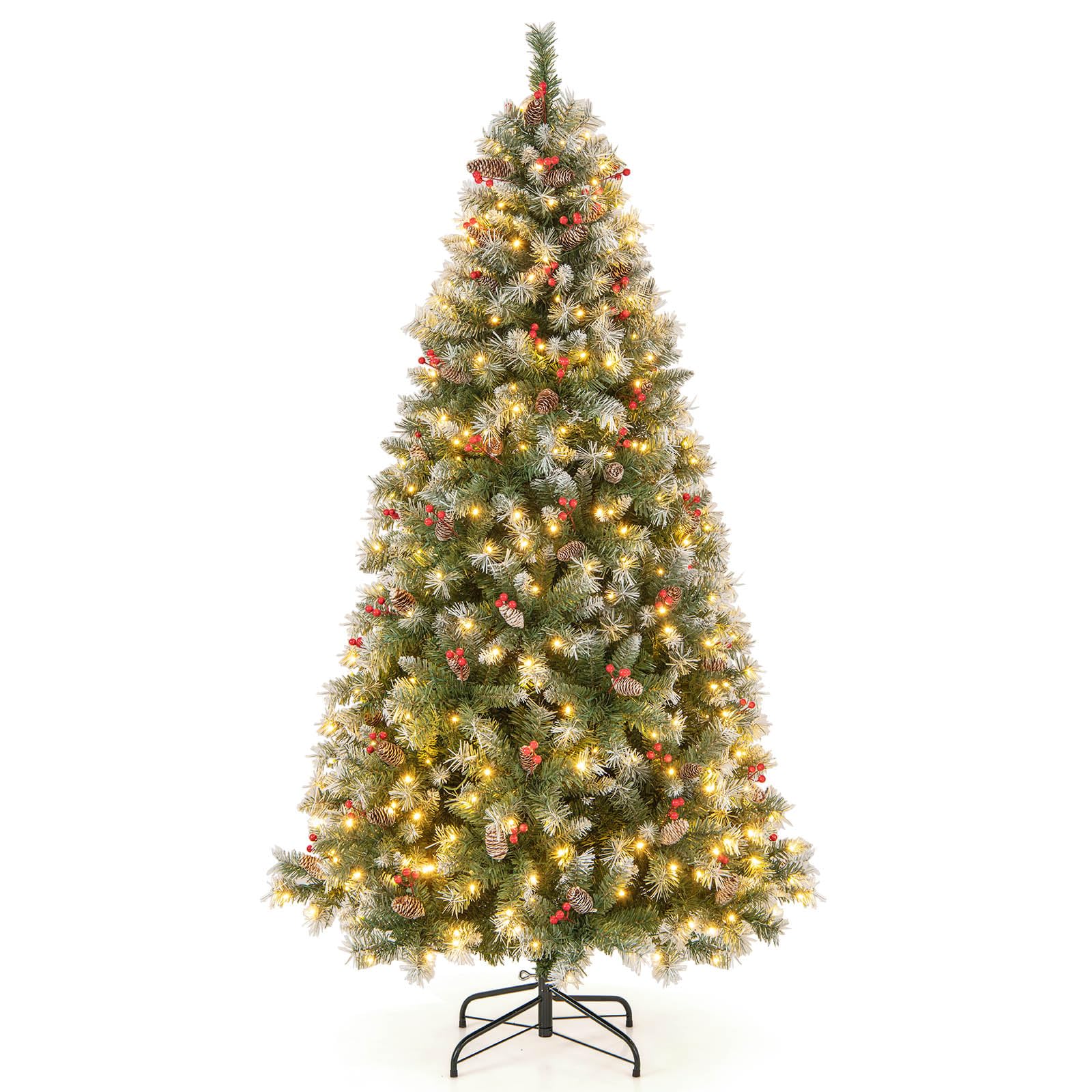 COSTWAY Sapin De Noël Artificiel Illuminé 180 CM, Arbre De Noël Artificiel 230 Branches, 8 Modes