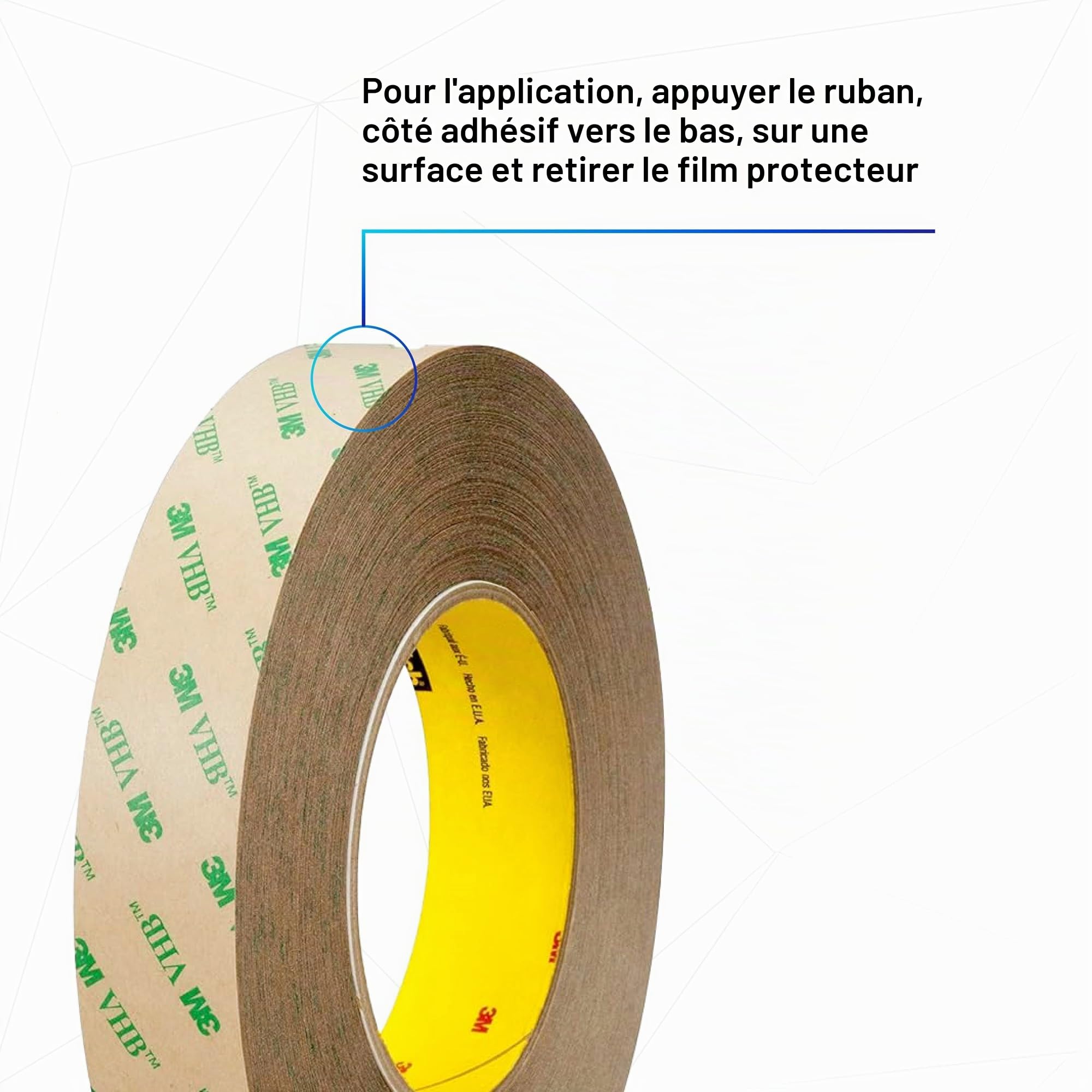 Tapecase 467 MP 25,4 cm X 54,9 m haute performance ruban adhésif transfert, Converti à partir de 3 m 467 MP, 25,4 cm X 54,9 m Rouleau