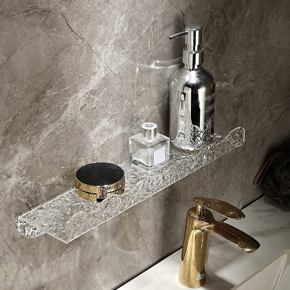 Estante Esquinero De Ducha Acrílico, Estante De Baño, Estantes Flotantes, Montaje En Pared Sin Necesidad De Taladrar, Organizador Frontal De Cosméticos Y Champú(40 Cm)