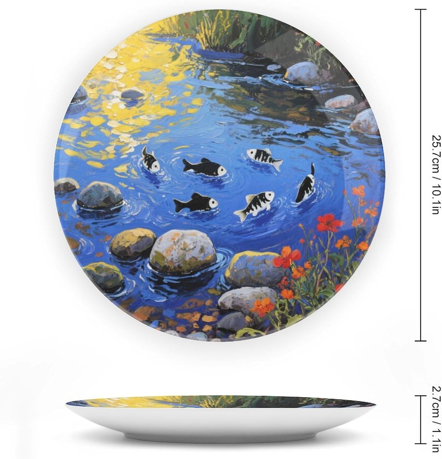 Bone China Decorative Plates Creek Pebbles Ceramic Decorative Plate Wall Decor with Display Stand Ceramic Ornaments for Wall Hanging Decoration