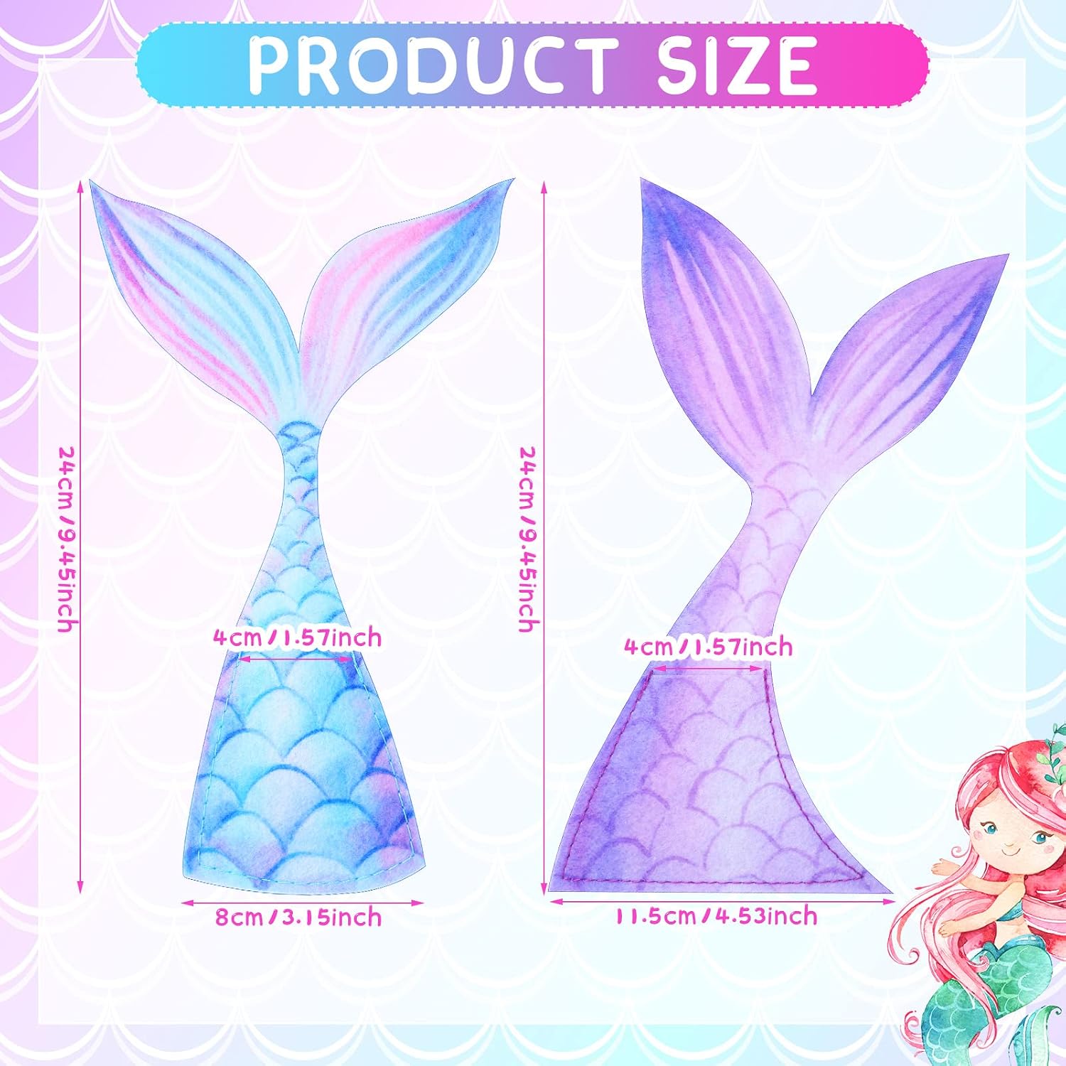 Yaomiao 24 Pack Mermaid Cutlery Holder Bag Mermaid Tail Shaped Utensil Holder Pouch Tableware Knife Fork Cover for Themed Party baby shower Decorations Birthday Party Supplies
