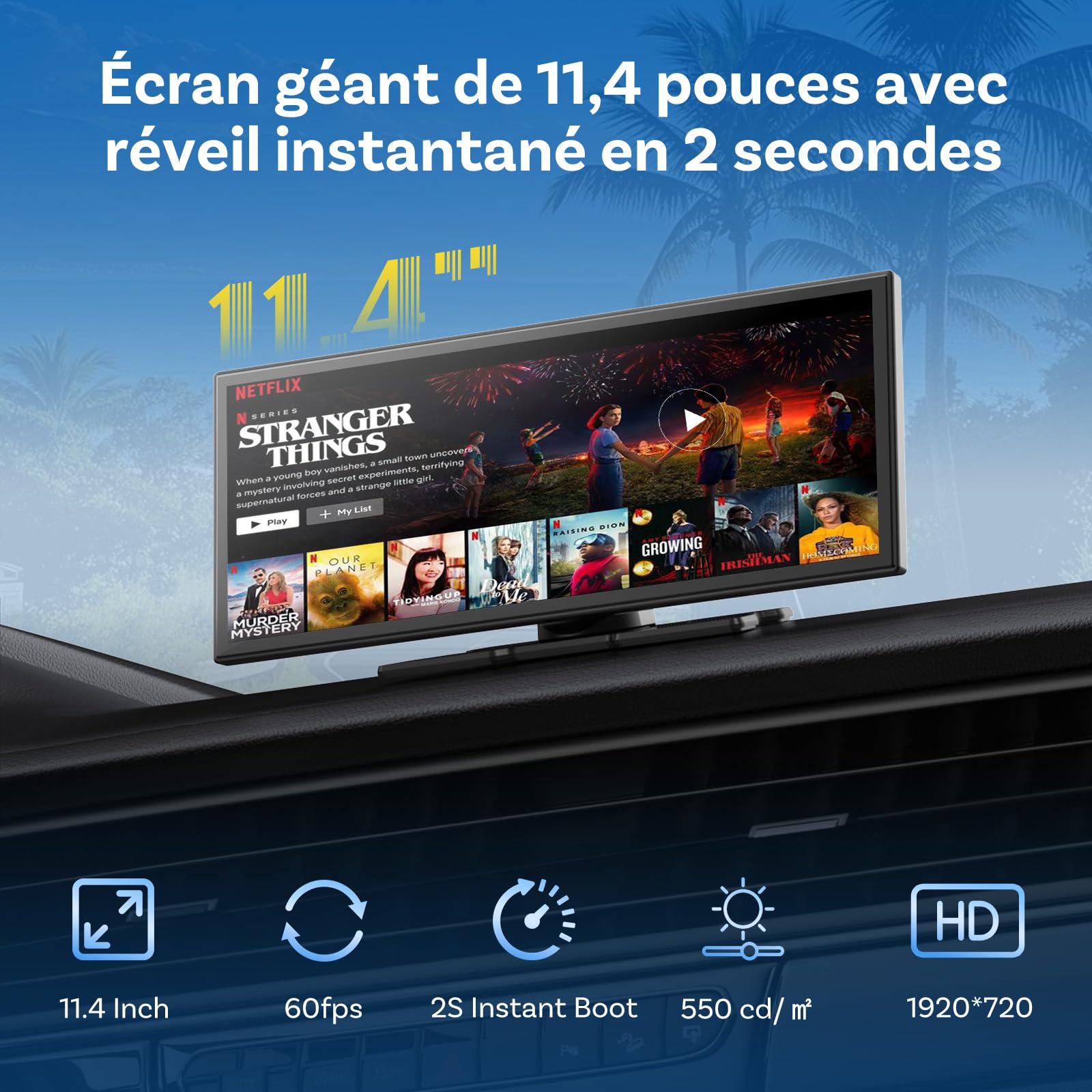 OTTOCAST ScreenFlow, Écran CarPlay 11,4" Pouces,visionnage Youtube/Tiktok, CarPlay et Android Auto,carplay Voiture, écran Tactile 1920 x 720 Pixels, caméra de recul 1080p, Android 13 OS