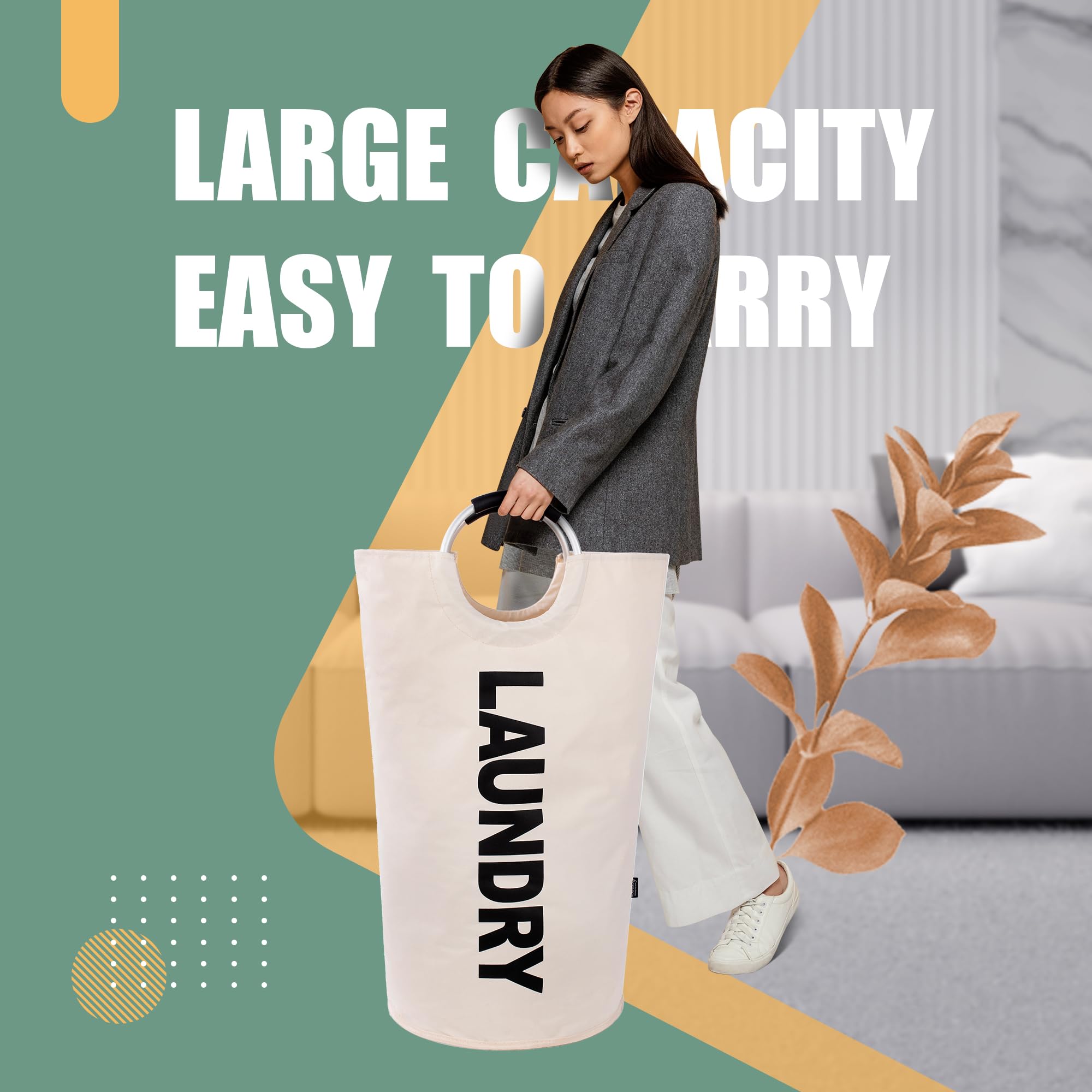 Caroeas 90L Laundry Basket (13 Colors), Waterproof Laundry Hamper, Laundry Bag with Padded Handles, Clothes Hamper Stands Up Well, Collapsible Laundry Basket Easy Storage - 4