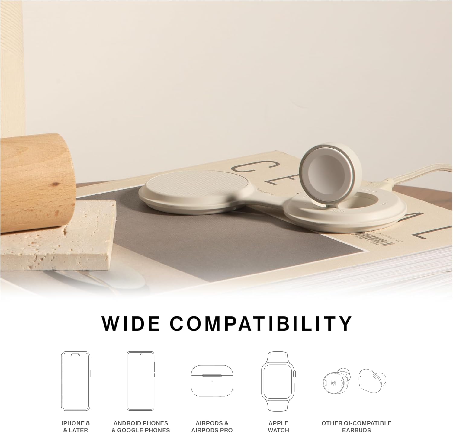 Native Union Voyage 2-in-1 Magnetic Wireless Charger – Foldable Travel Charging Station for iPhone Air, 17, AirPod, Apple Watch & More – Qi2 Certified & MagSafe Compatible up to 15W (Sandstone)