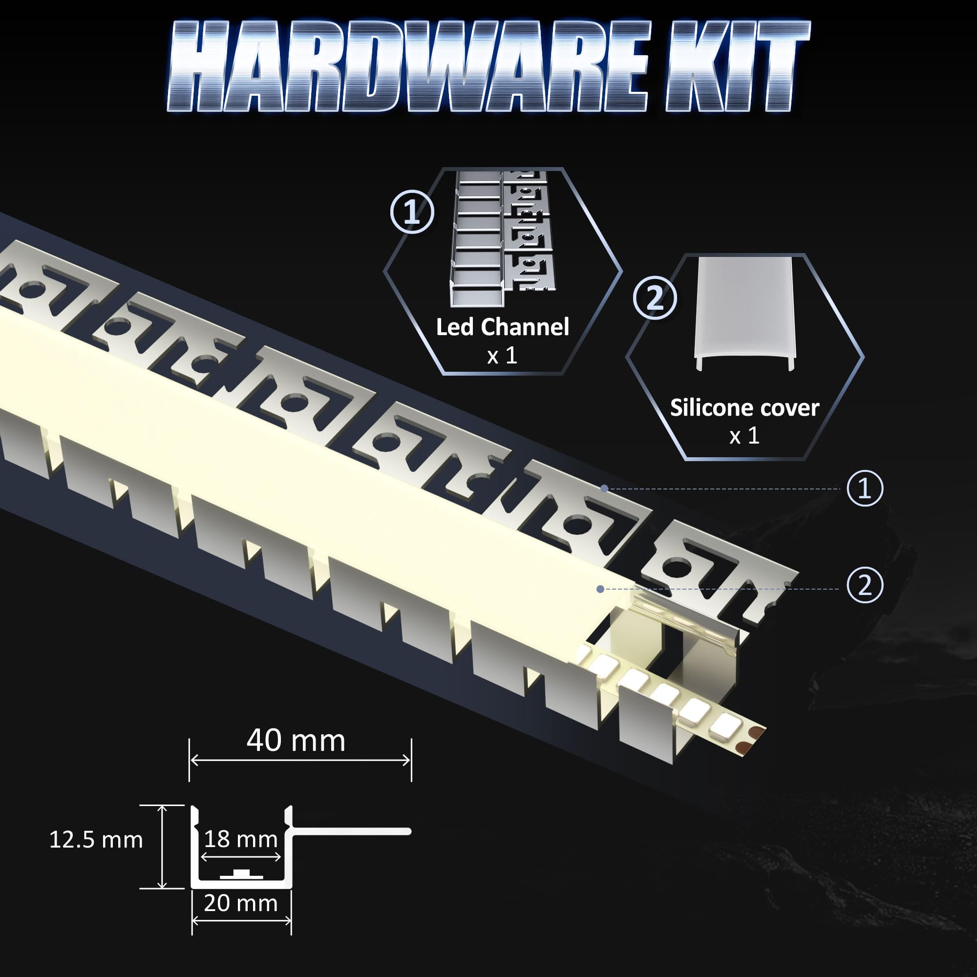 Profilo flessibile per cartongesso, 2 m × 20, in alluminio, per cartongesso, 40 x 12,5 mm, per soffitto e parete, profilo di montaggio per strisce LED fino a 18 mm, linea guida ideale per curve