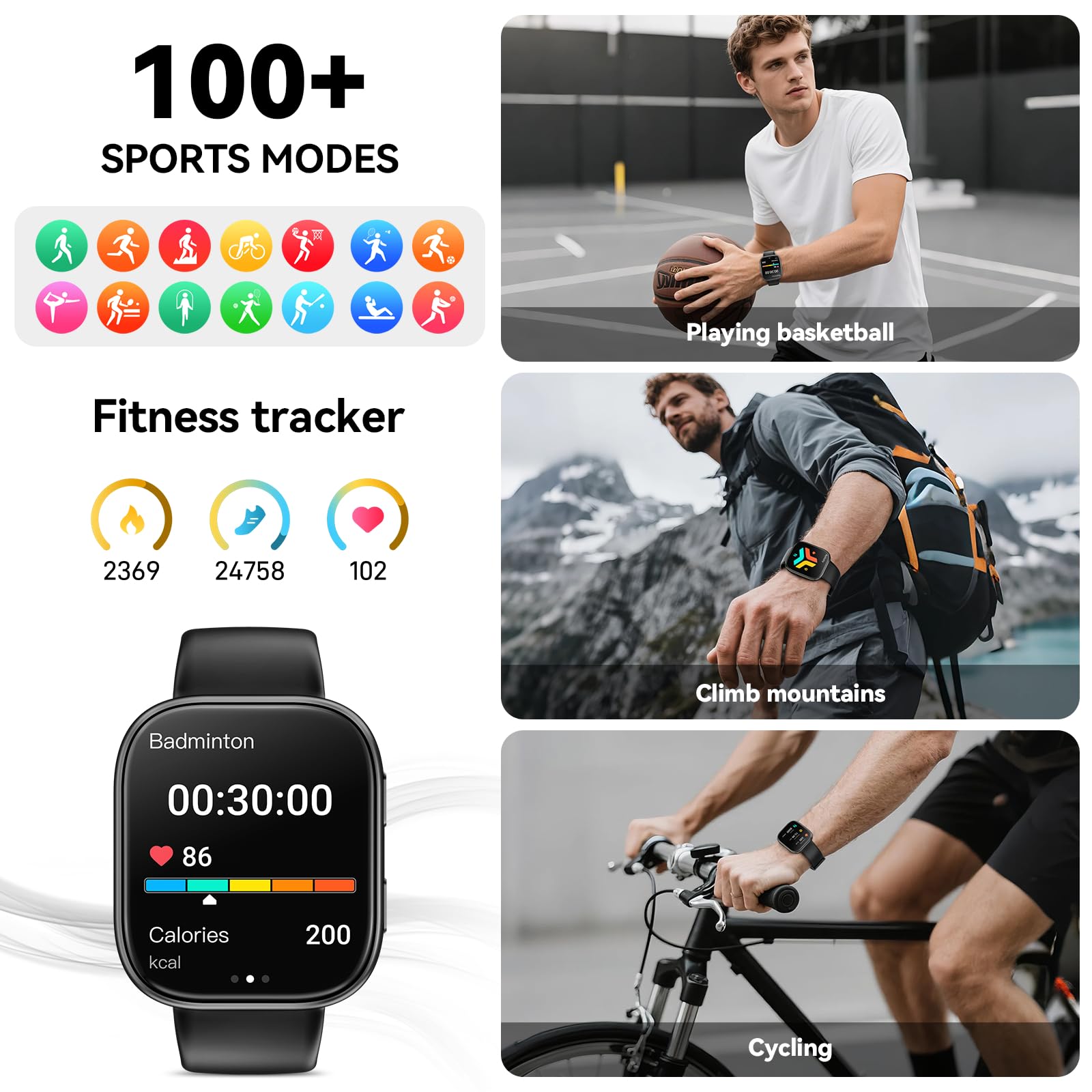 Hwagol smartwatch T8 Black -IT Smartwatch Damen Herren, 1.83" HD Fitnessuhr mit Telefonfunktion, Fitness Tracker mit SpO2 Pulsmesser Schlafmonitor Schrittzähler, 110+ Sportmodi Sportuhr