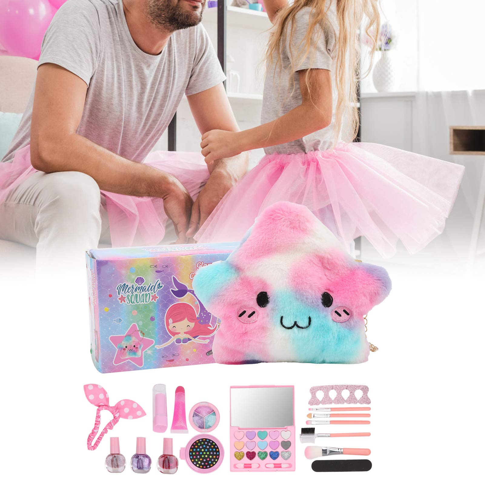 Set di trucco per bambini lavabile da 19 pezzi Pennello cosmetico Smalto per unghie Rossetto Fard Fai finta di giocare con il giocattolo