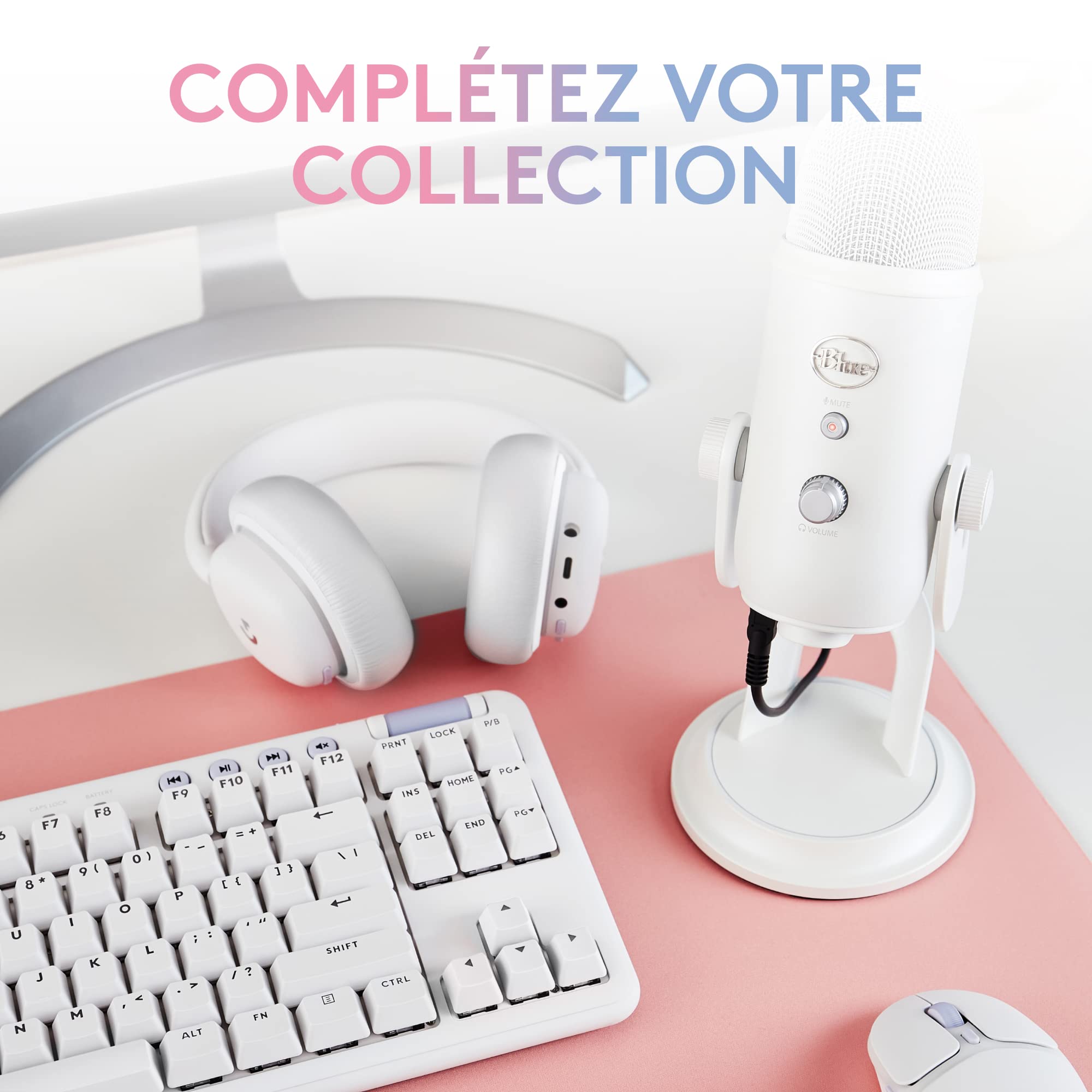 Logitech for Creators Blue Yeti Premium USB Gaming Mic pour Streaming sur PC & Mac, Special Edition, Blue VOICE Effects, Exclusive Streamlabs Themes, 4 Pickup Patterns, Plug & Play - Blanc