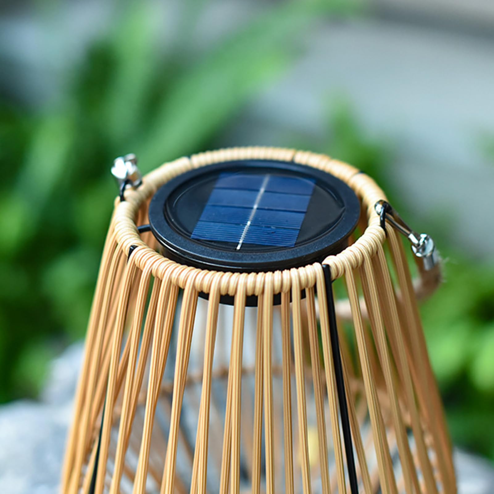 Wiszące lampiony solarne na zewnątrz, ogród, odporne na warunki atmosferyczne, rattanowe wzornictwo na balkon i wystrój ogrodu