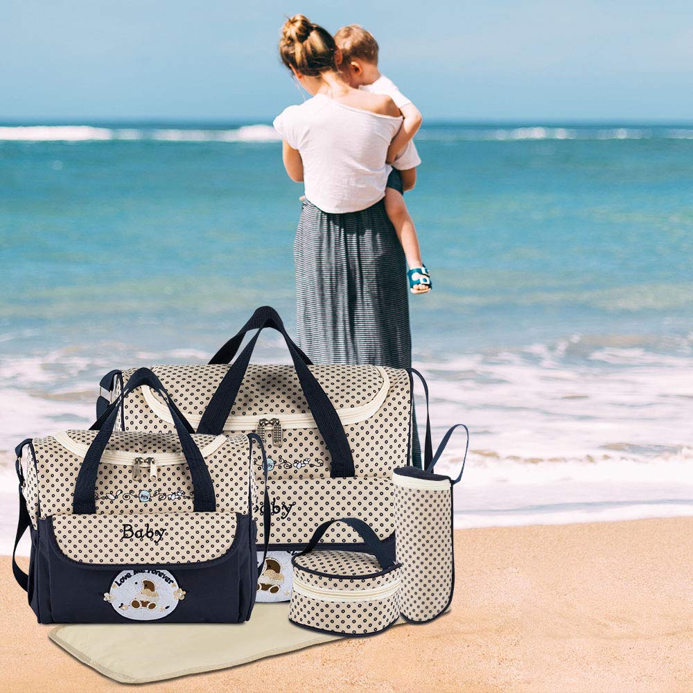 HALOVIE Set di 5 zaini per pannolini, per bambini, tracolla regolabile, con manici multifunzionali, grande capacità, borsa per pannolini, per bambini, borsa da viaggio con molte tasche