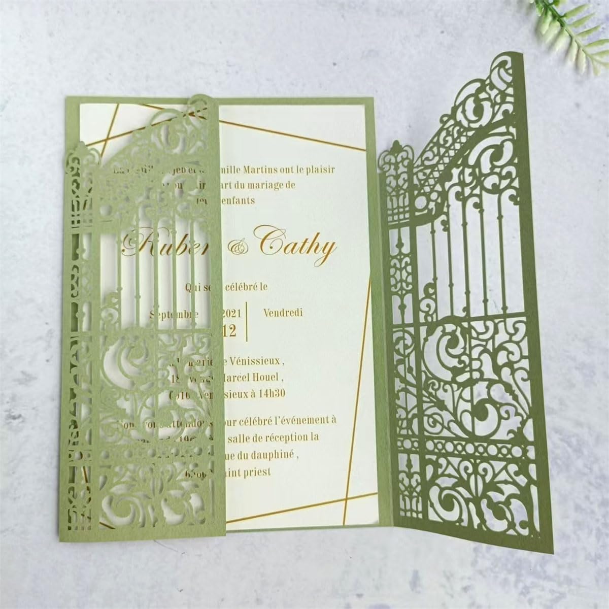 MillaSaw Dark Green Laser Cut Gate Invitation Sleeve DIY Wedding Invitation 25 Sets (dark green, 4.9"x7.1")