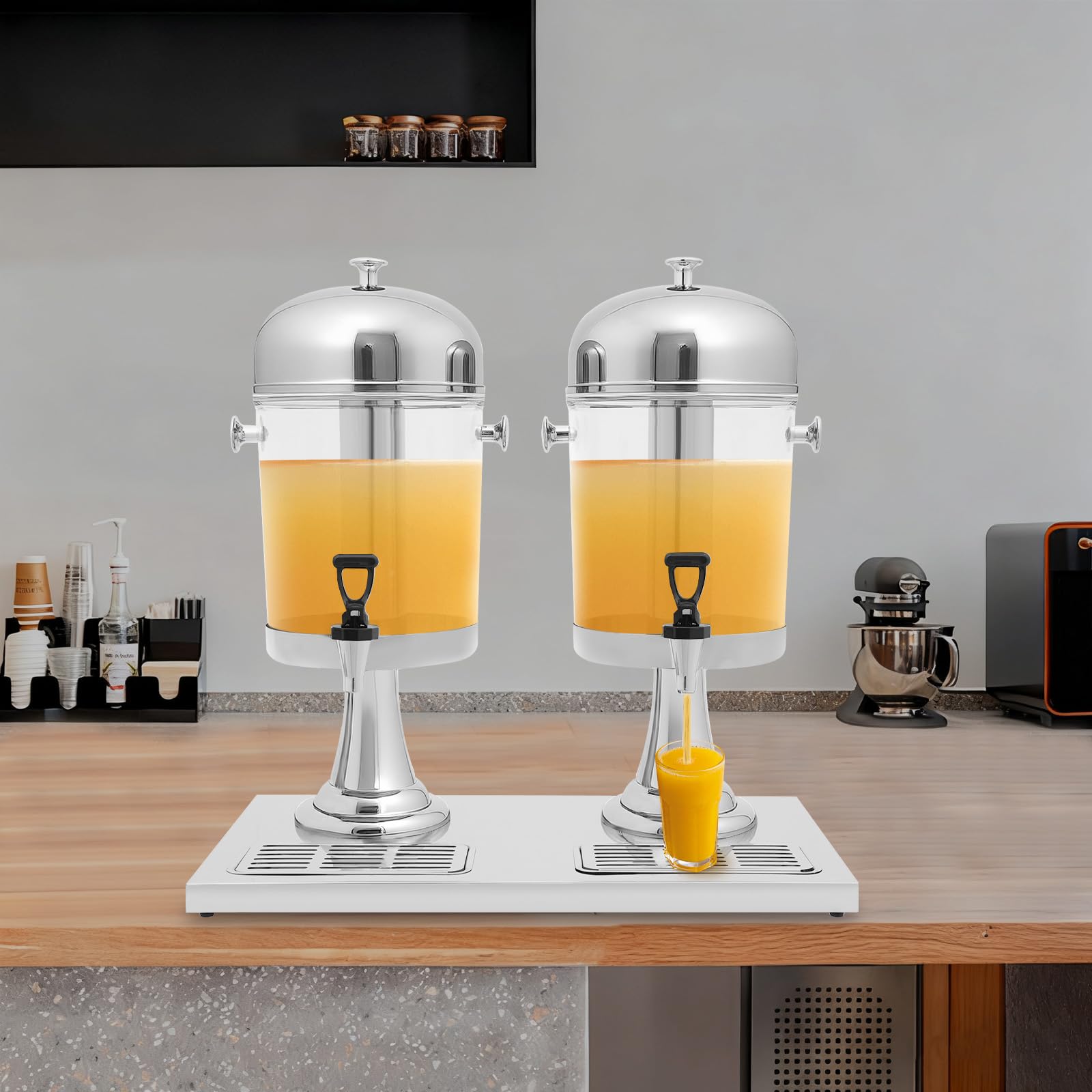 Dispensador de bebidas de acero inoxidable con grifo y base antigoteo, dispensador de agua de 8 L/16 L para zumo, té helado y cócteles, ideal para fiestas, camping y hogar, incluye núcleo de hielo (16