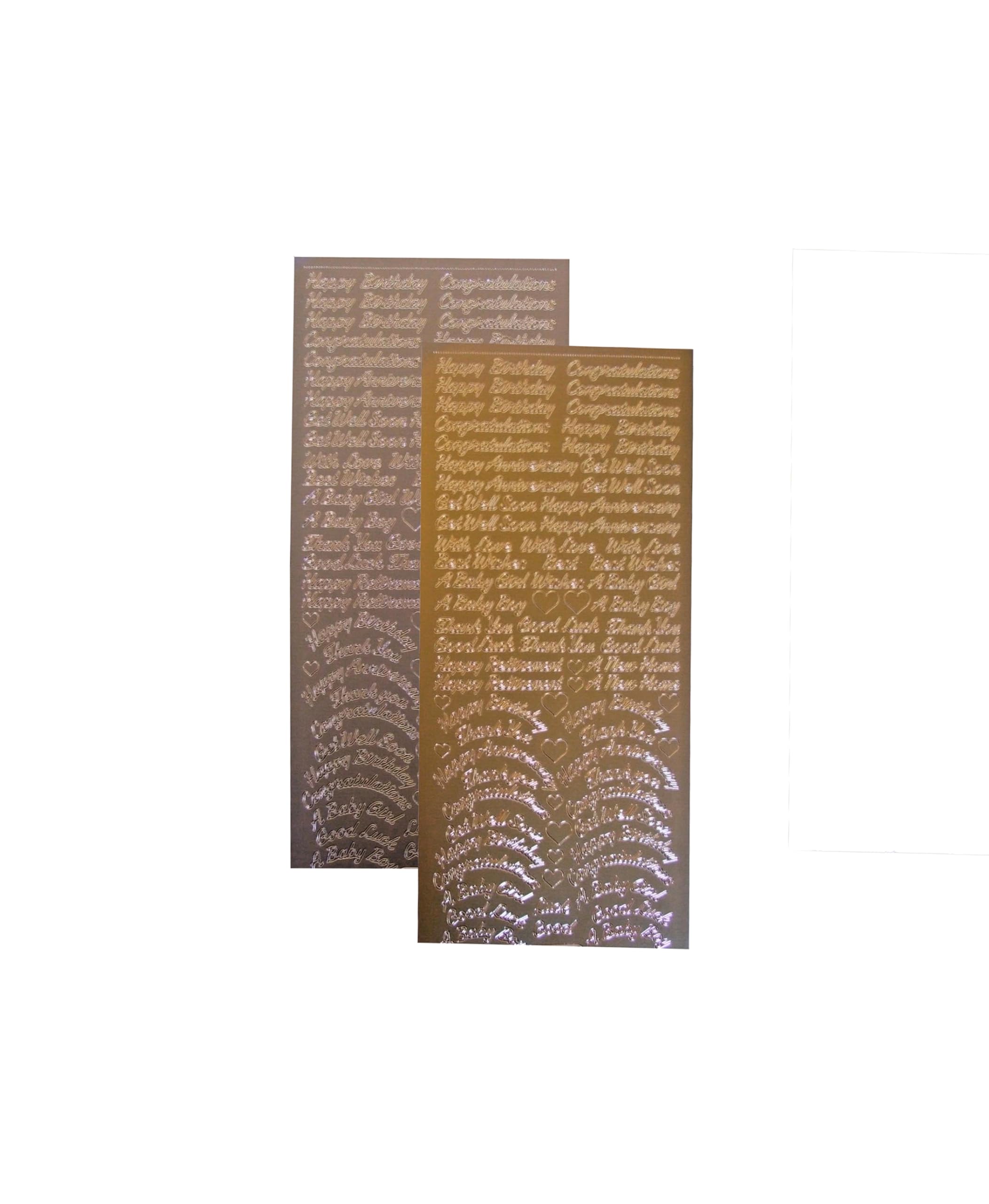 Vsorce4u 2 x Gold & Silver Sheets - Small Mixed Sentiment Peel Off Sticker Sheet for Crafting, Card Making, Scrapbooking, Art & Craft