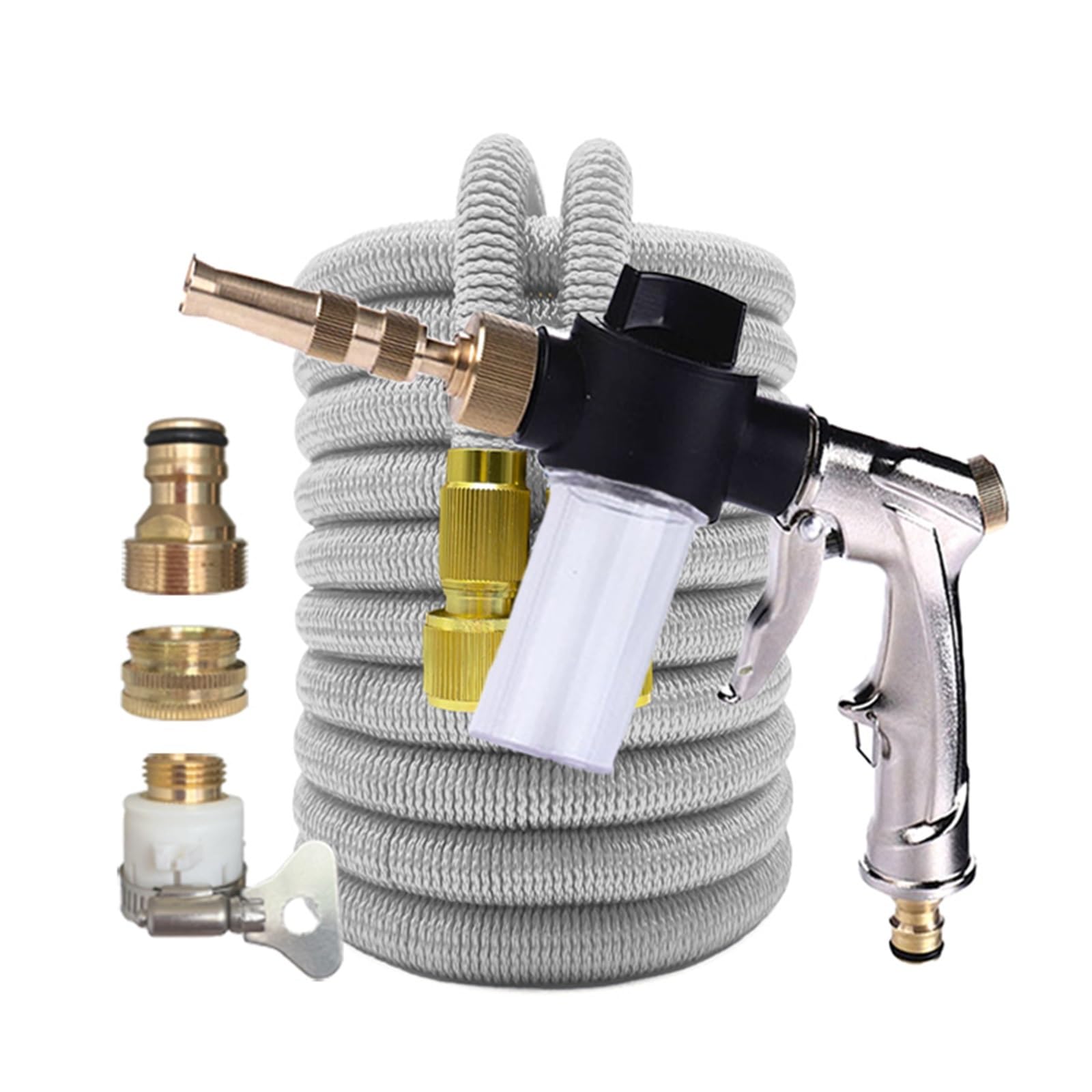 Pistolet d'arrosage avec embout multi-jets, Tuyau d'arrosage extensible en plastique haute pression, pulvérisation de mousse sans pli, 1/2 po (17-125) pieds(F05,1/2"-17FT)