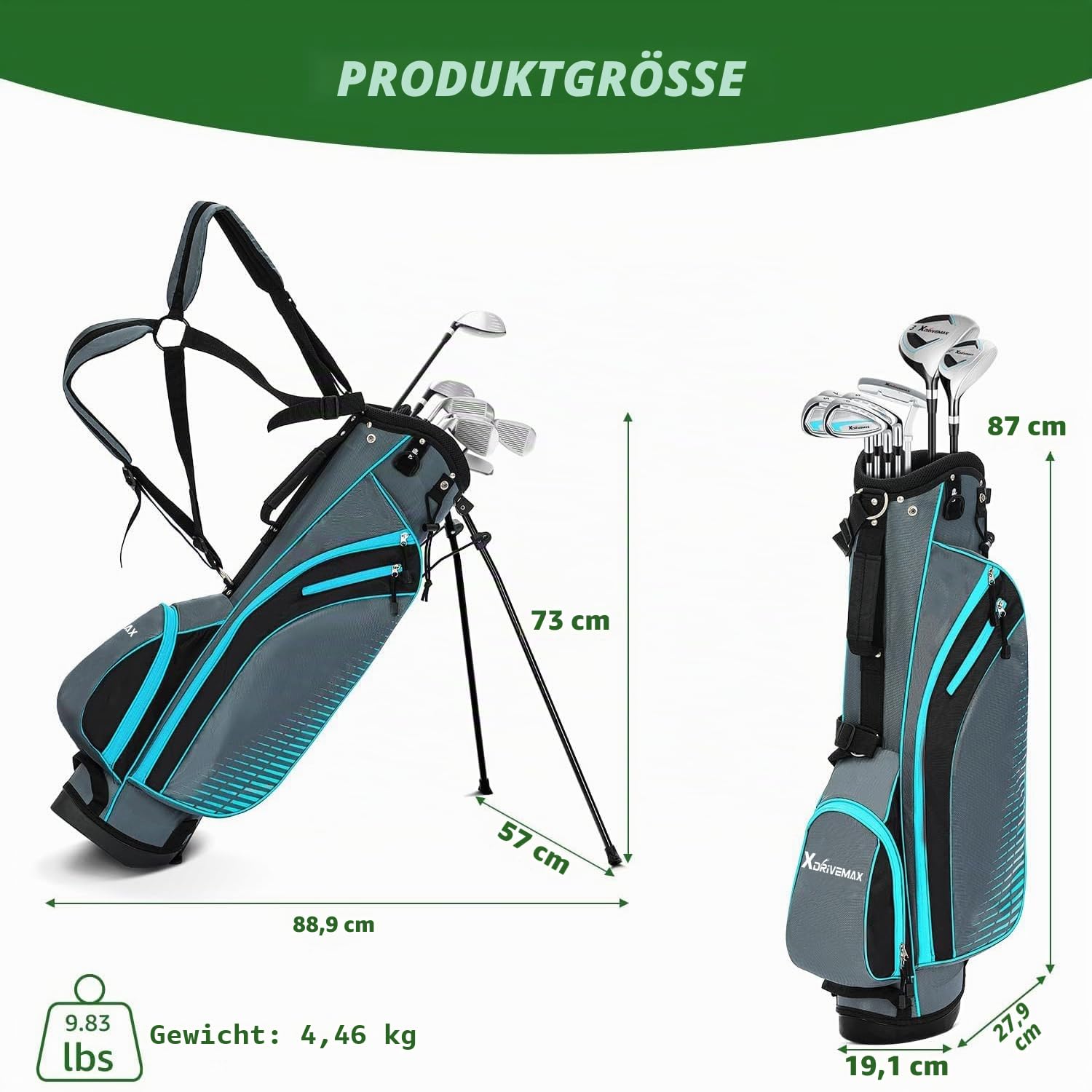 XDriveMax Komplettes Damen Golfschläger Set,8 Teilige Golf Set Linkshänder,Inklusive Stand Bag mit Regenhaube,3# Fairway Wood mit Head Covers, 5# Hybrid, 5#, 7#, 9# S# Eisen und Putter