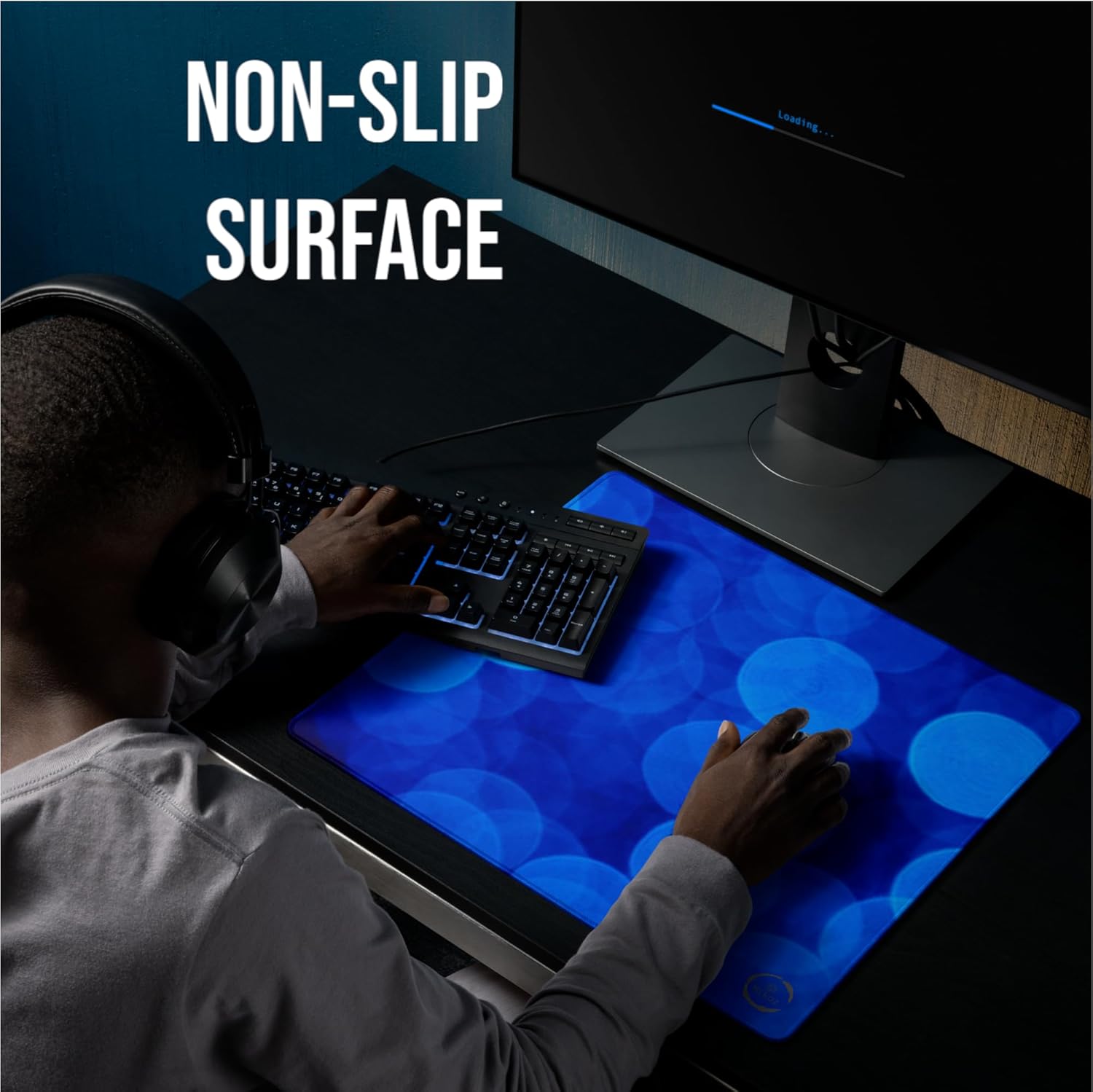 Mikoz Mouse Pad with Soft 100% Polyester Surface, Non-Slip Natural Rubber Base, Medium Size (18″ × 16″ × 0.12″), Rounded Edges, Blue Discs
