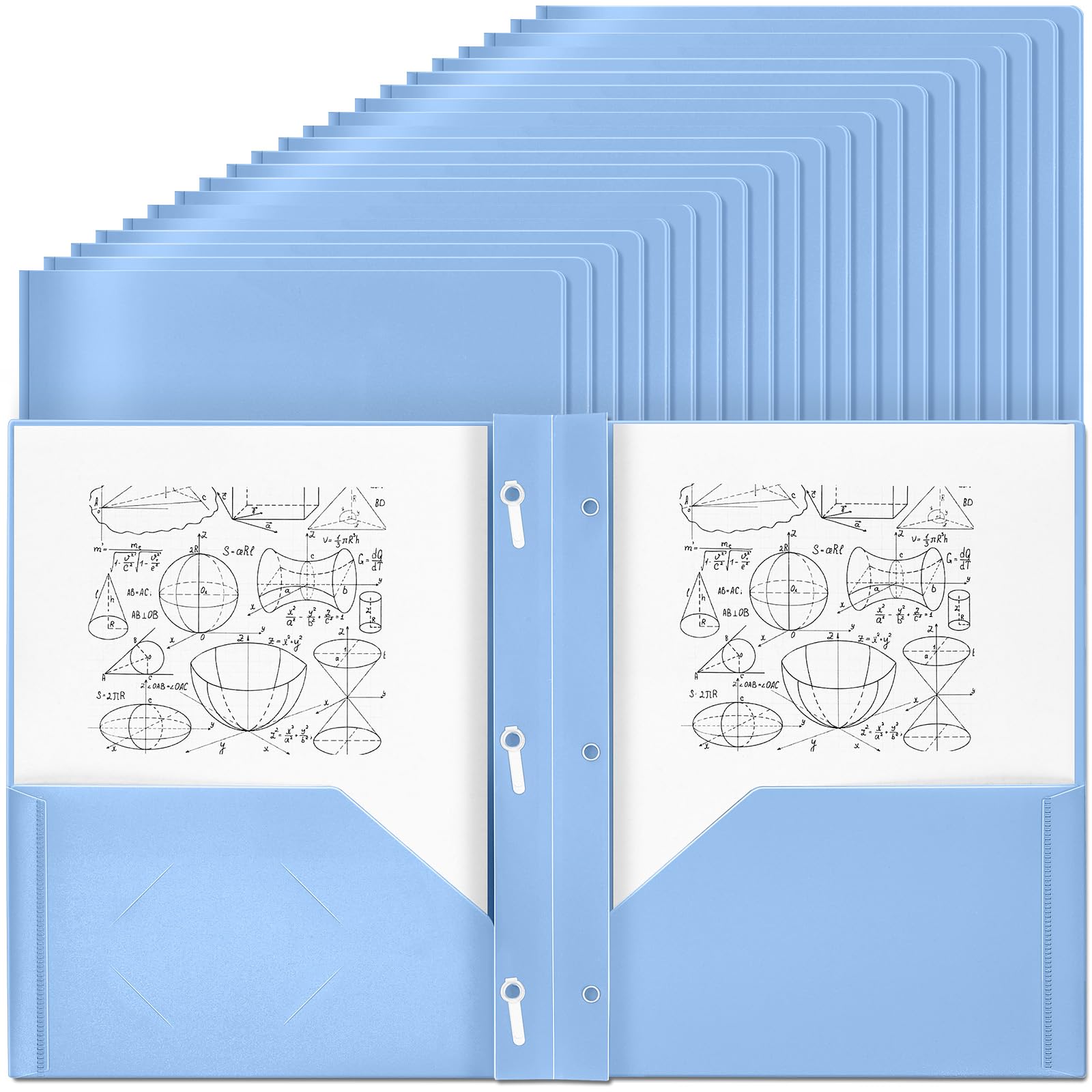 Yeaqee 30 Pcs Plastic Folders with Pockets and Prongs Plastic Folder 2 Pockets 3 Prongs with Card Slot for Office, School for Students, Teachers,